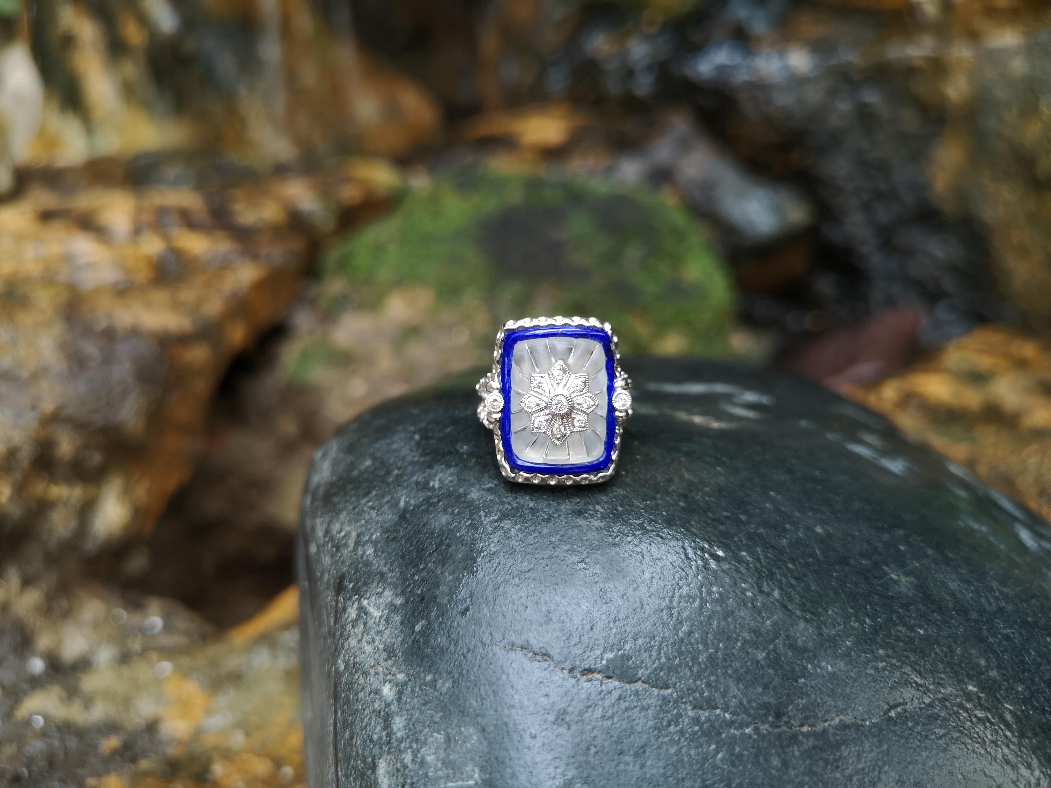 Lapis Lazuli, Quartz, Diamond Ring Set in 18 Karat White Gold Settings In New Condition For Sale In Bangkok, TH