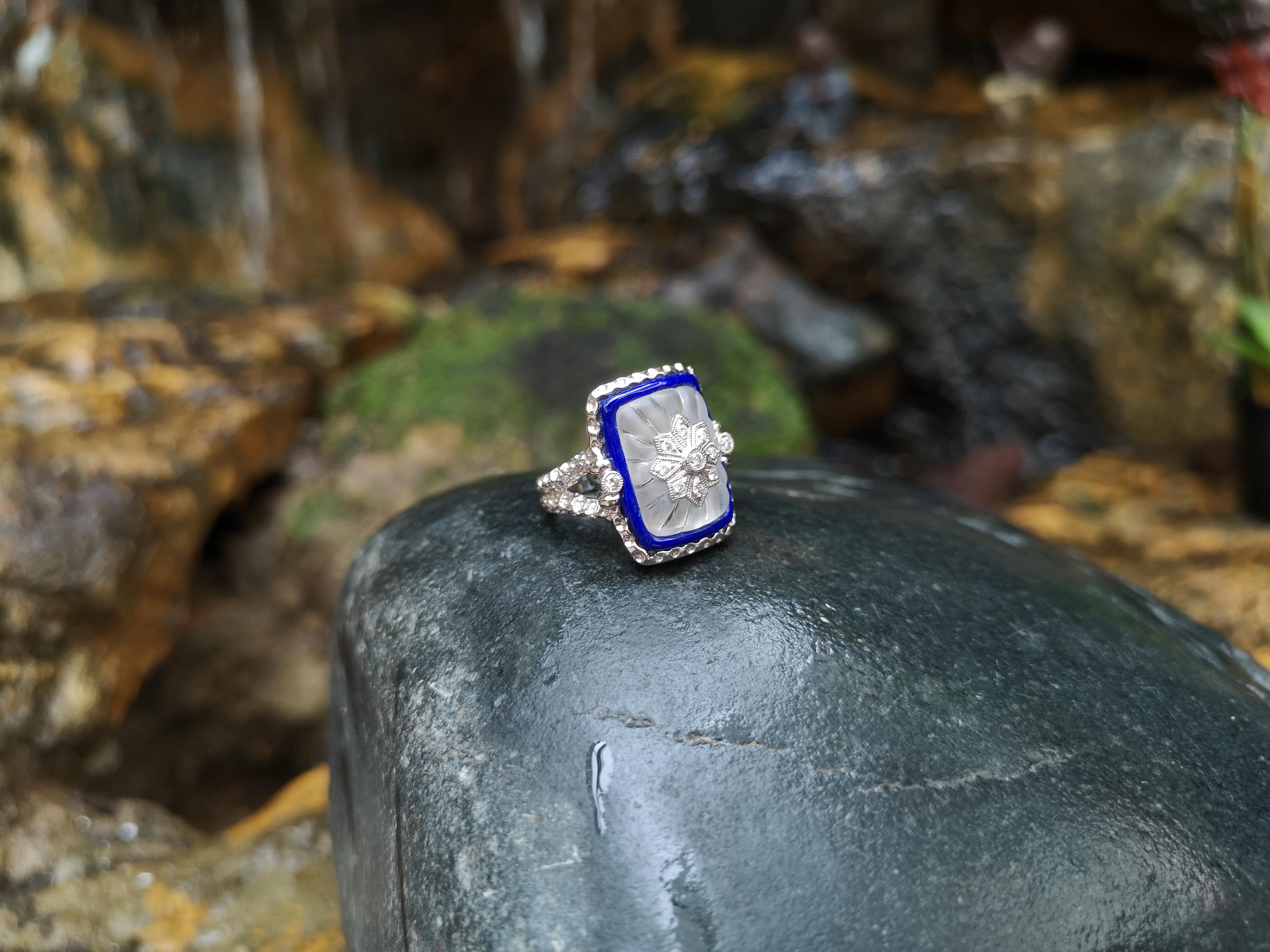 Women's Lapis Lazuli, Quartz, Diamond Ring Set in 18 Karat White Gold Settings For Sale