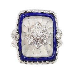 Bague en or blanc 18 carats sertie de lapis-lazuli, de quartz et de diamants