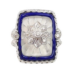 Lapis Lazuli, Quartz, Diamond Ring Set in 18 Karat White Gold Settings