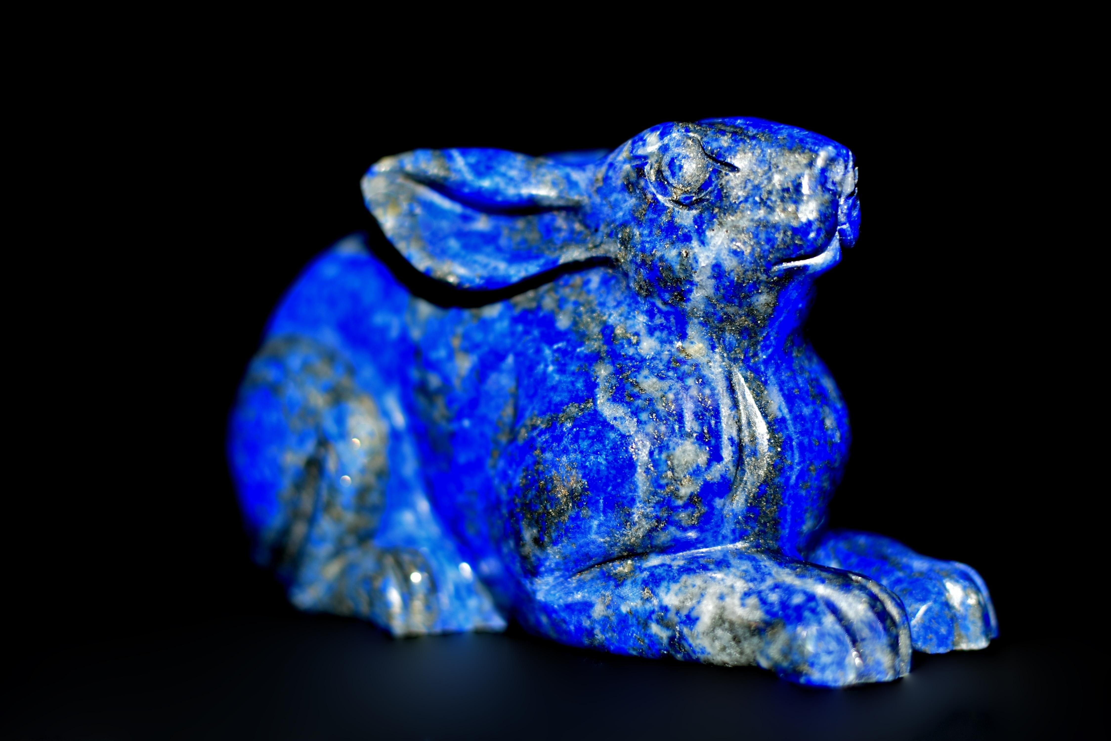 Hand-Carved Lapis Lazuli Rabbit Paperweight For Sale