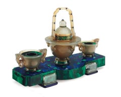 Cartier Lapis Lazuli Rock Crystal, Agate, Enamel Art Deco Inkwell