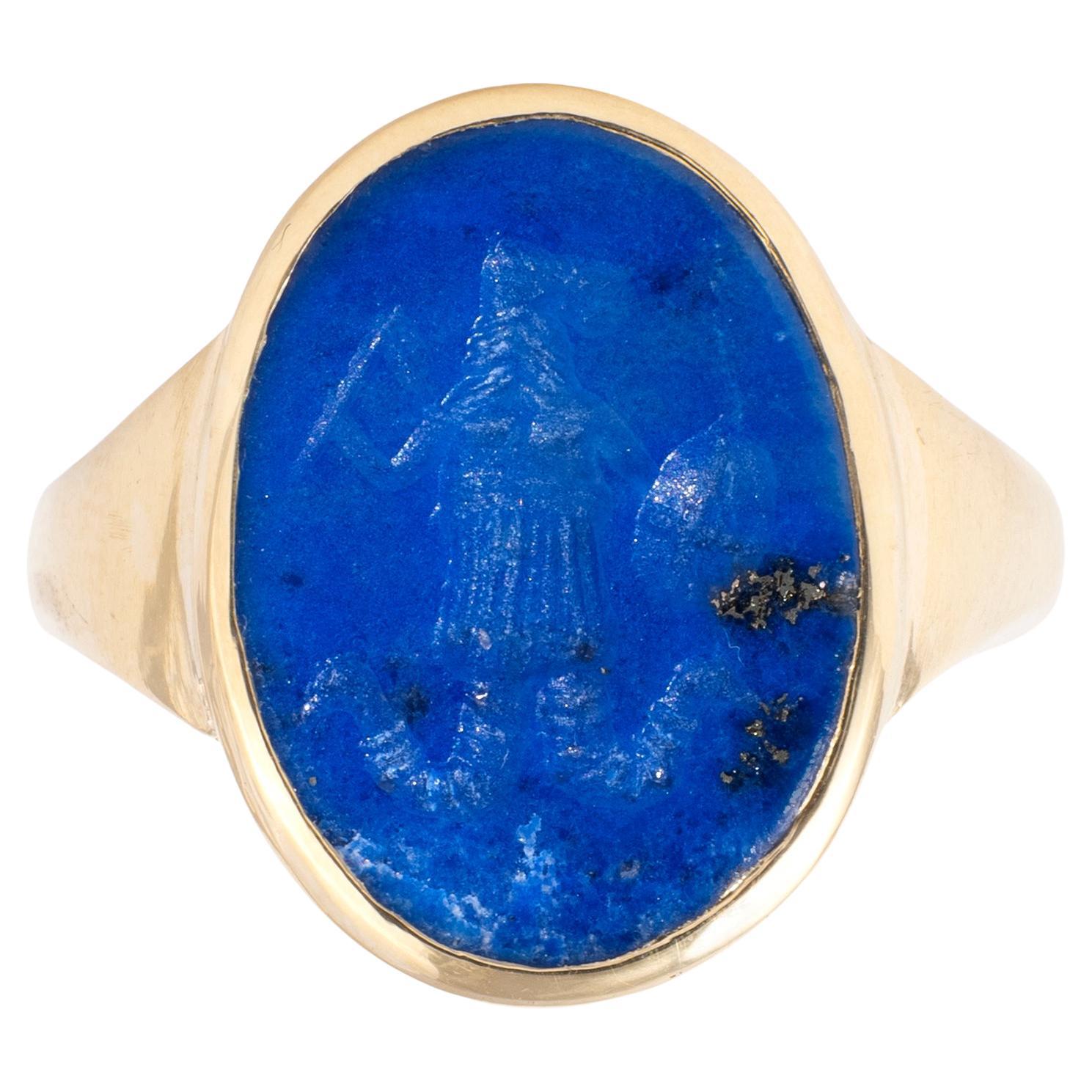 Uncut Lapis Lazuli Roman Magical Intaglio Ring of Abraxas 2nd-3rd Century A.D.