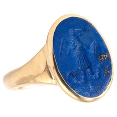 Lapis Lazuli Roman Magical Intaglio Ring of Abraxas 2nd-3rd Century A.D.