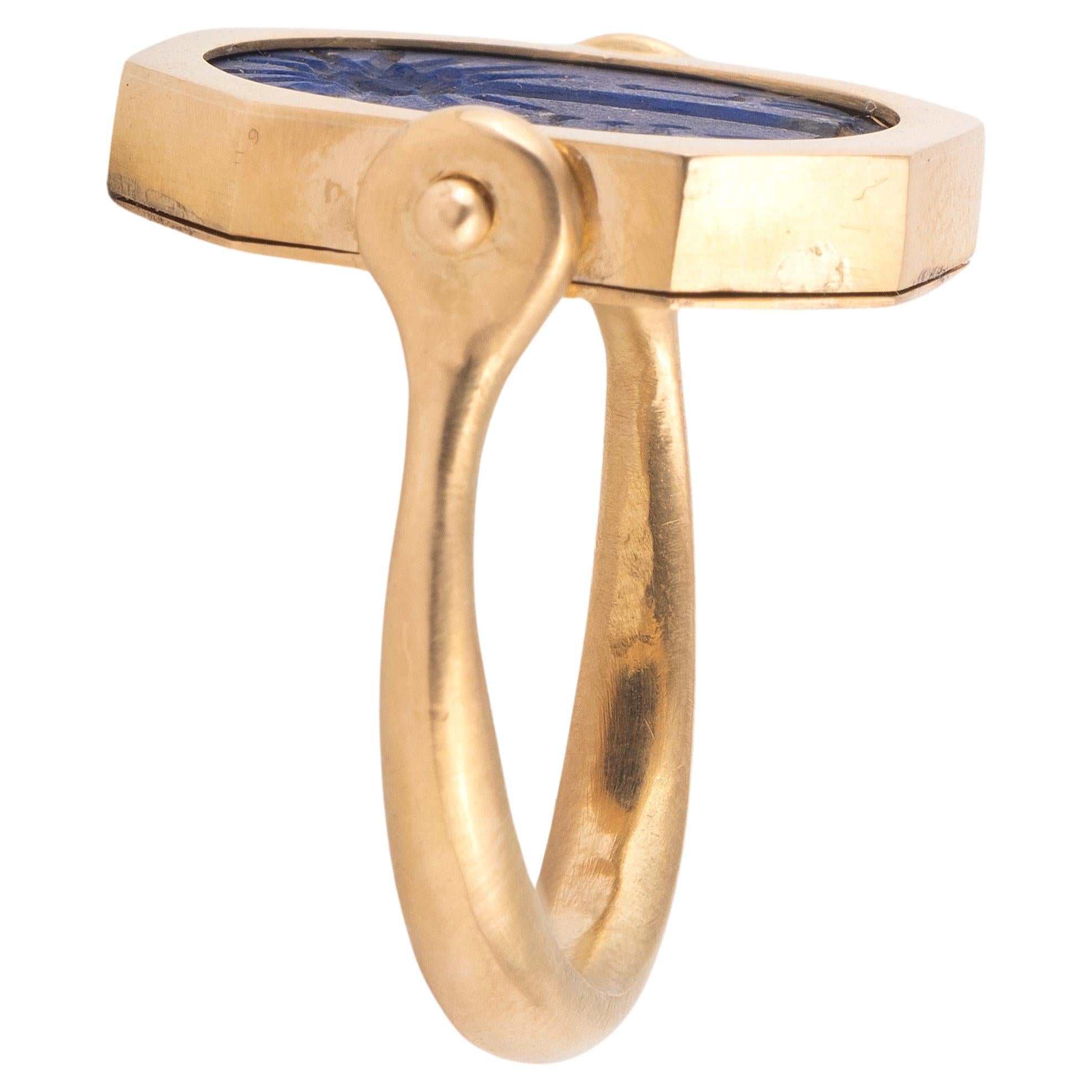 Romanischer magischer Intaglio-Ring aus Lapislazuli von Abraxas aus dem 3.-4. Jahrhundert A.D. (Klassisch-römisch)
