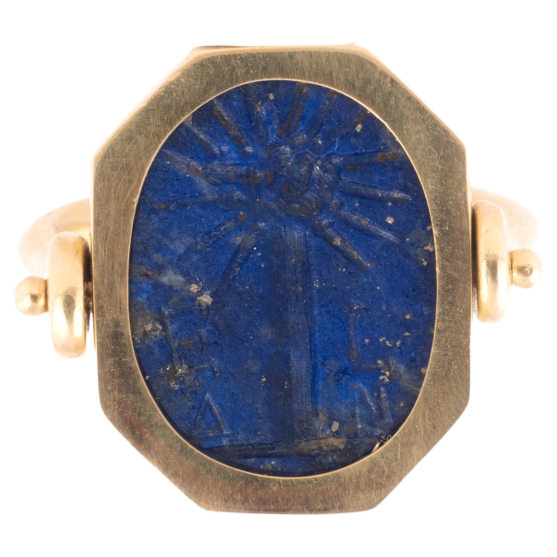 Lapis Lazuli Roman Magical Intaglio Ring of Abraxas 3nd-4rd Century A.D