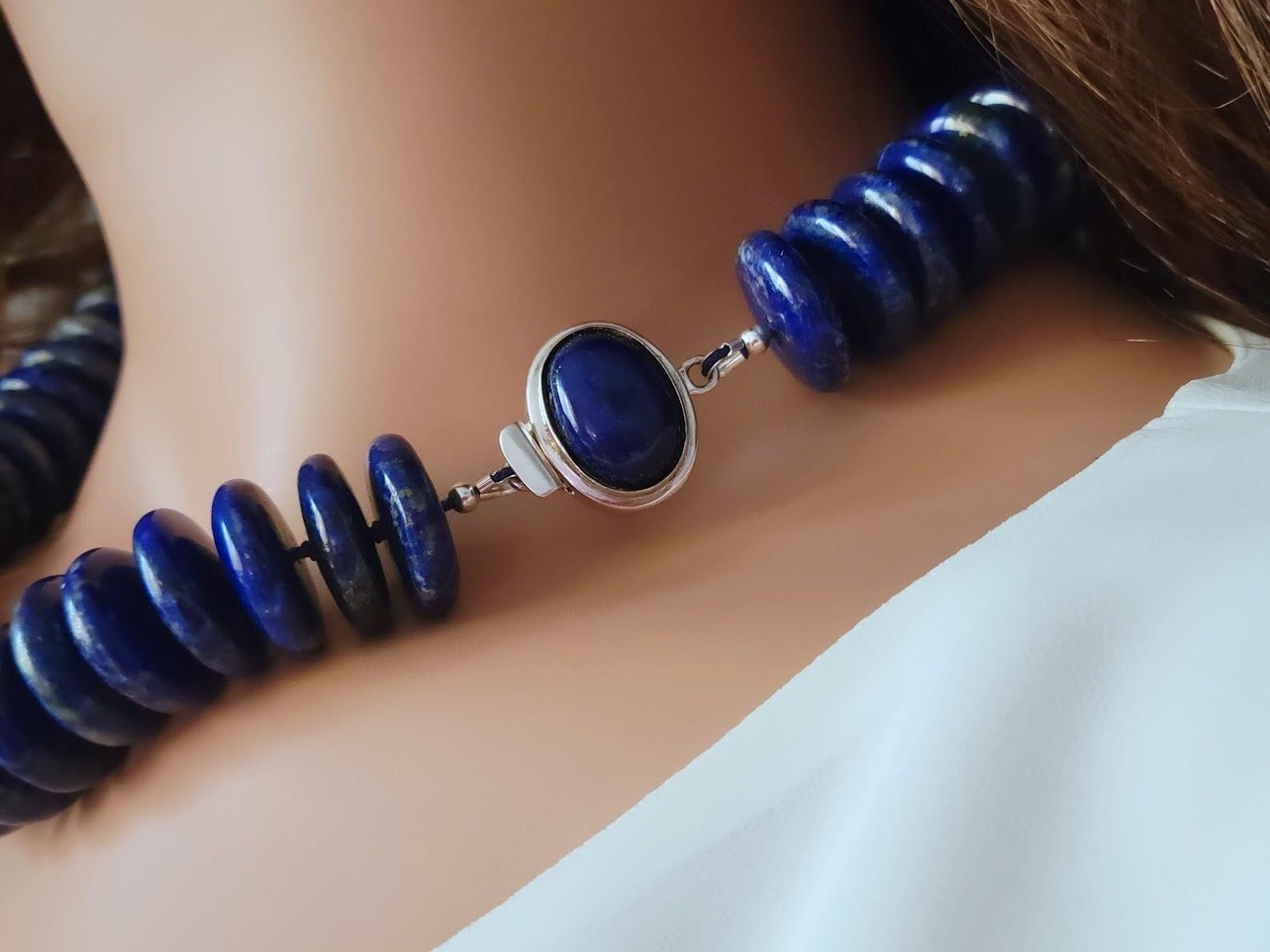 Art Deco Lapis Lazuli Rondelle Beads Necklace For Sale