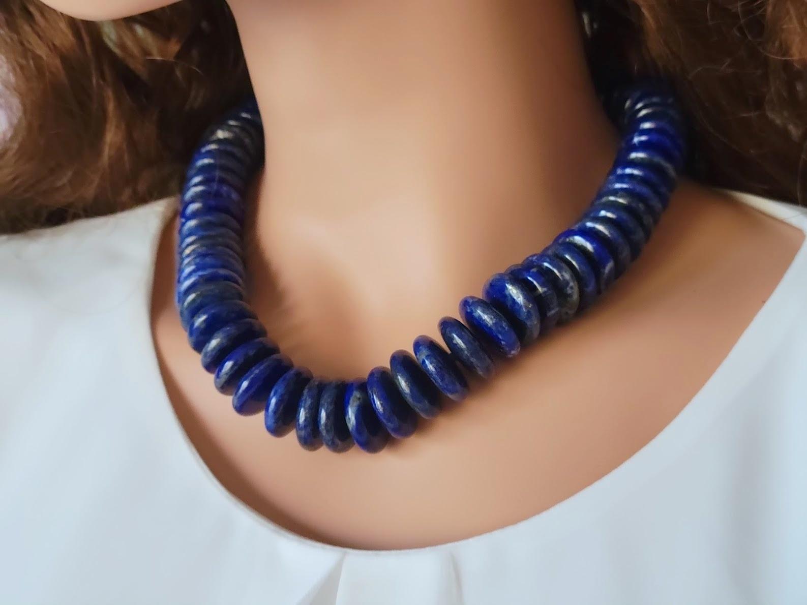 Women's Lapis Lazuli Rondelle Beads Necklace For Sale