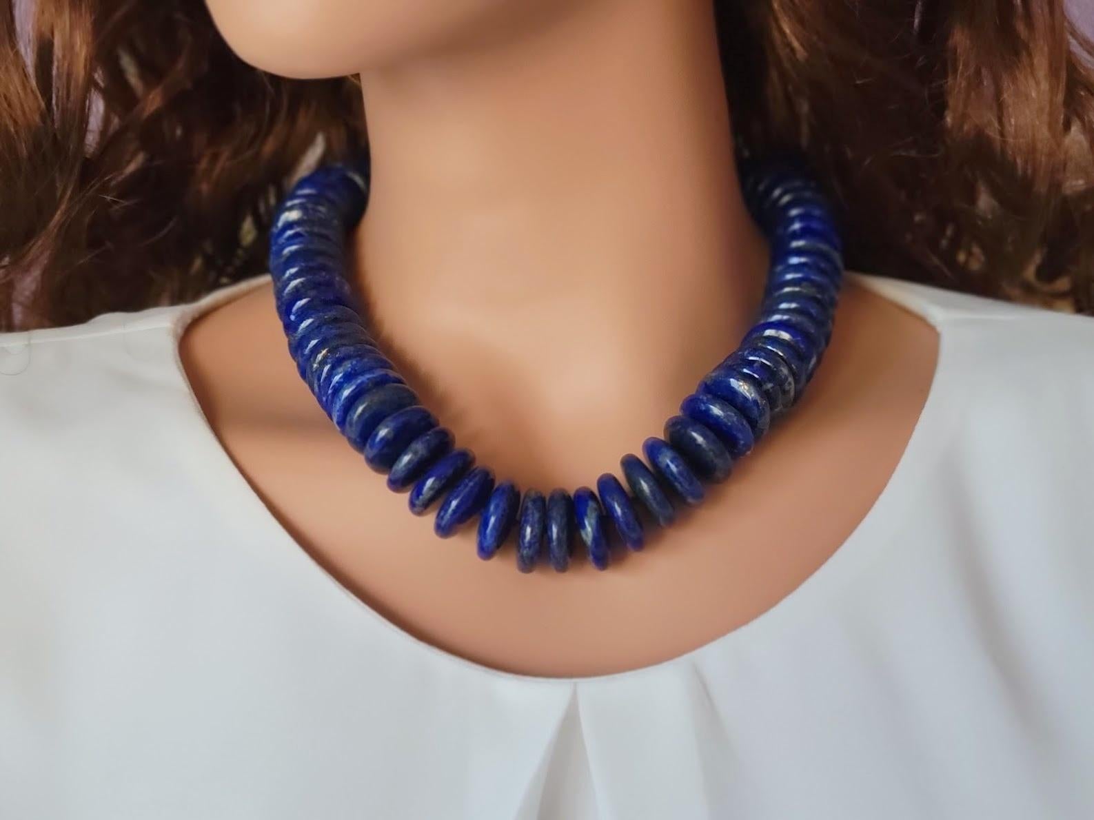 Lapis Lazuli Rondelle Beads Necklace For Sale 1