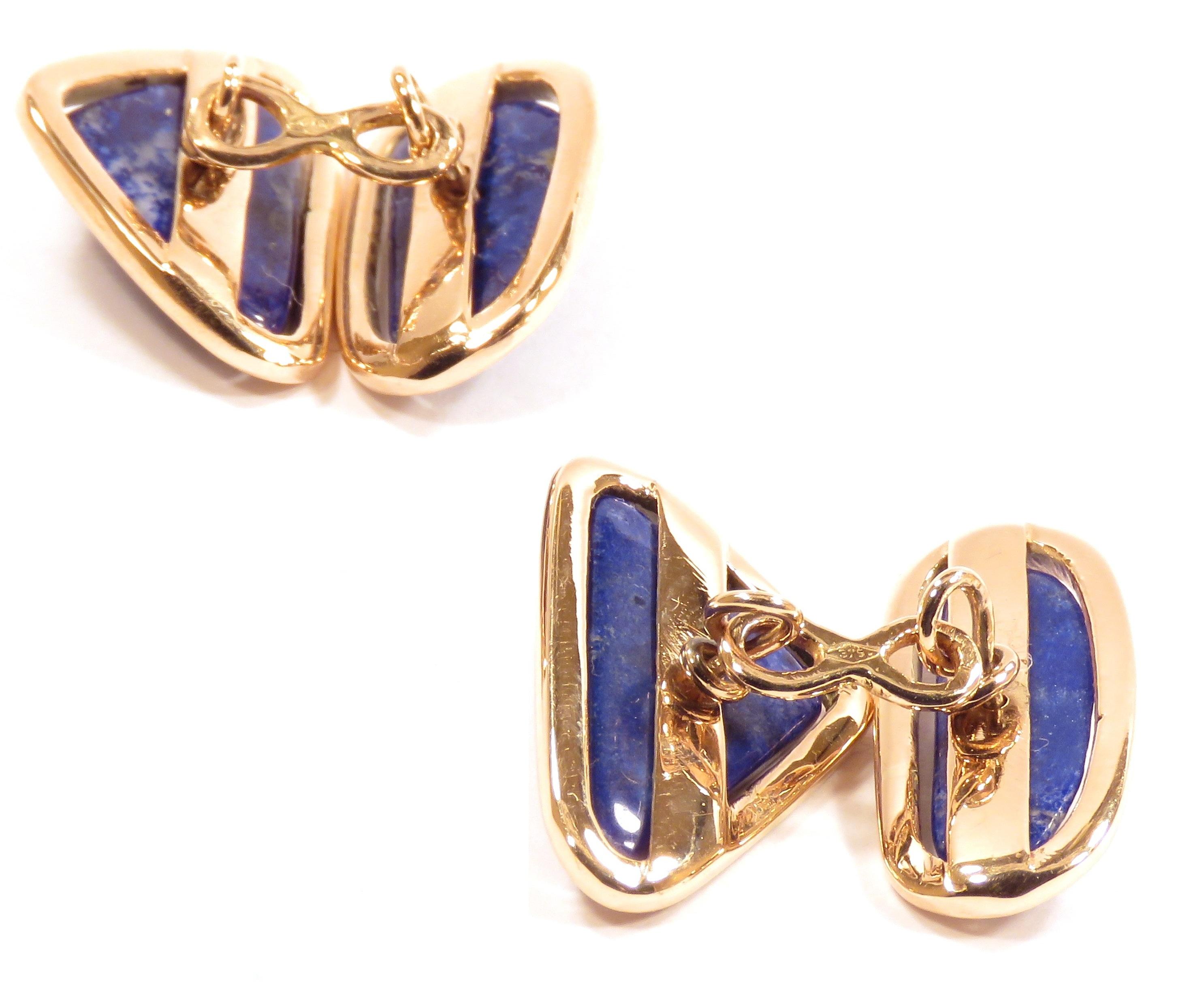 Contemporary Cufflinks 9 Karat Rose Gold Lapis Lazuli Handcrafted in Italy by Botta Gioielli