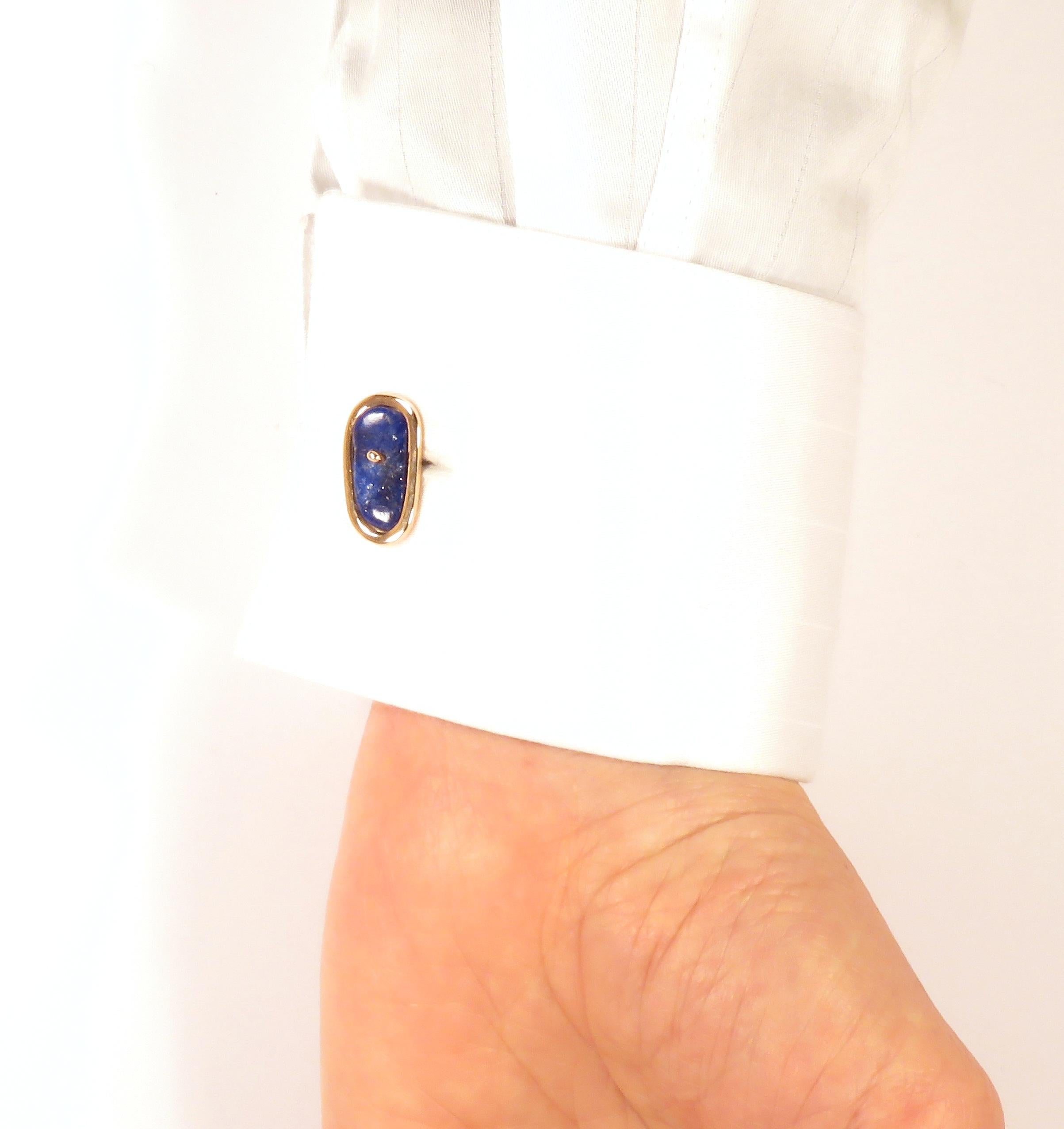 Cabochon Cufflinks 9 Karat Rose Gold Lapis Lazuli Handcrafted in Italy by Botta Gioielli