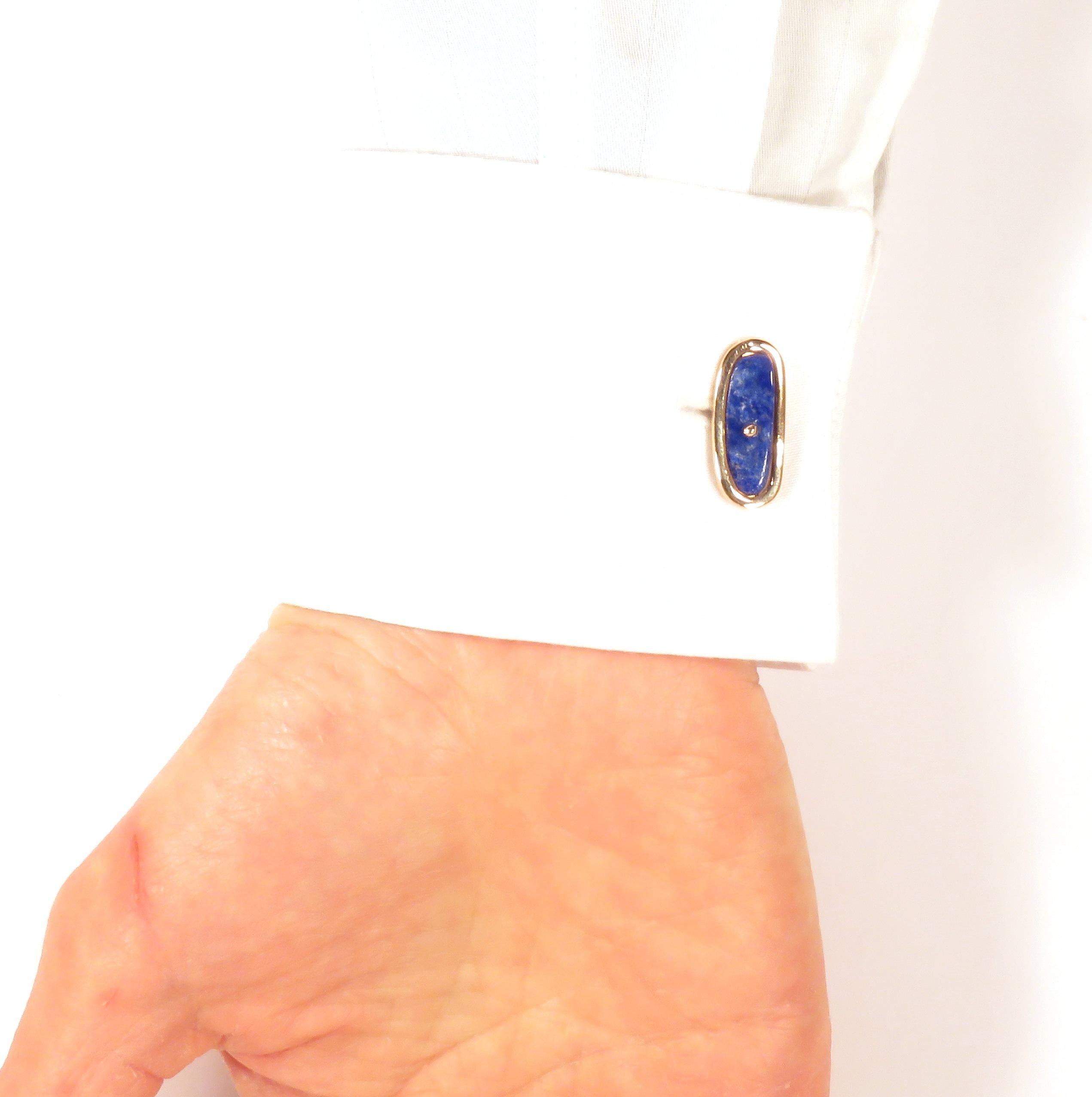 Men's Cufflinks 9 Karat Rose Gold Lapis Lazuli Handcrafted in Italy by Botta Gioielli