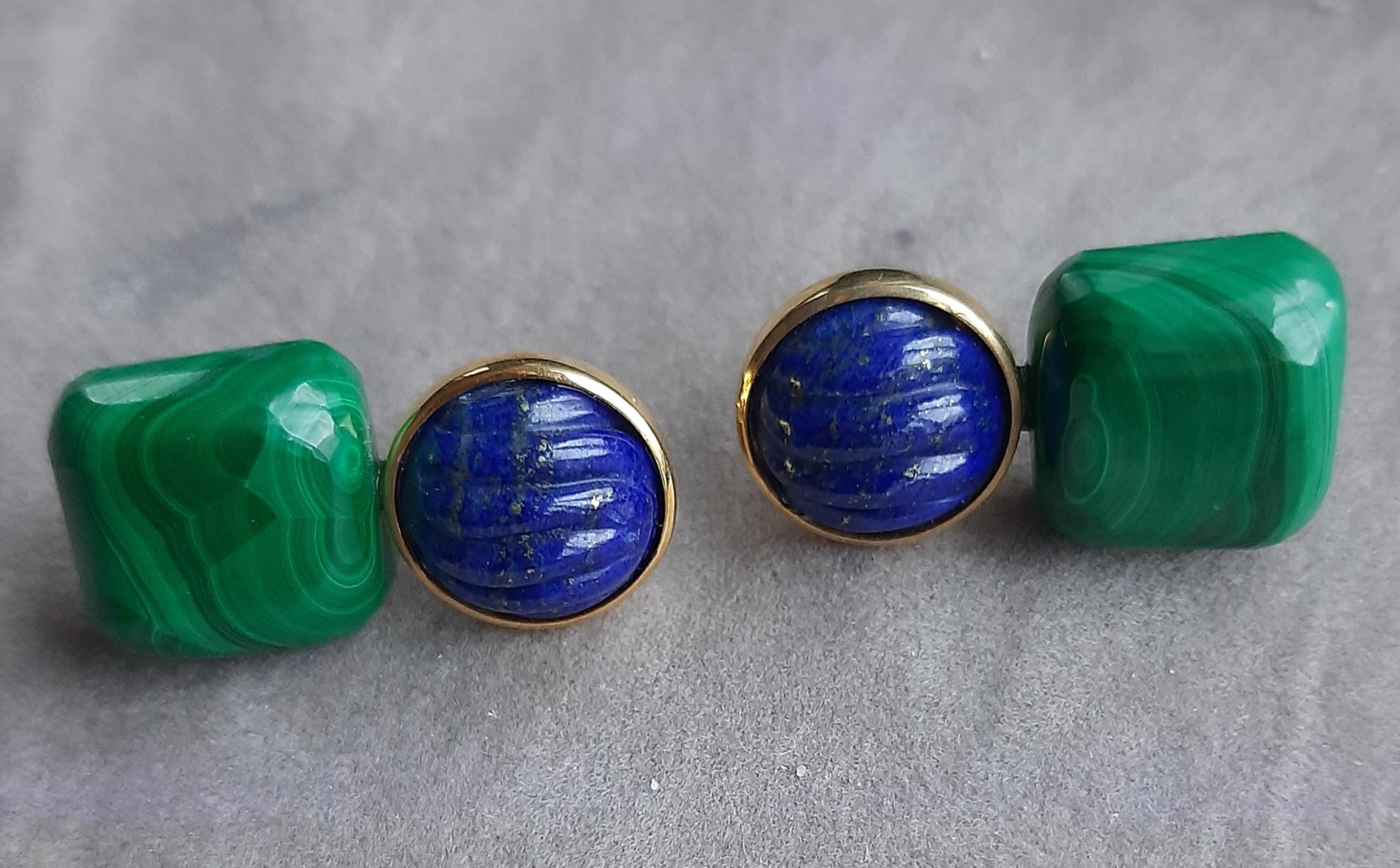 Boucles d'oreilles en or massif 14k Lapis Lazuli Cabs Malachite Cushions en vente 5