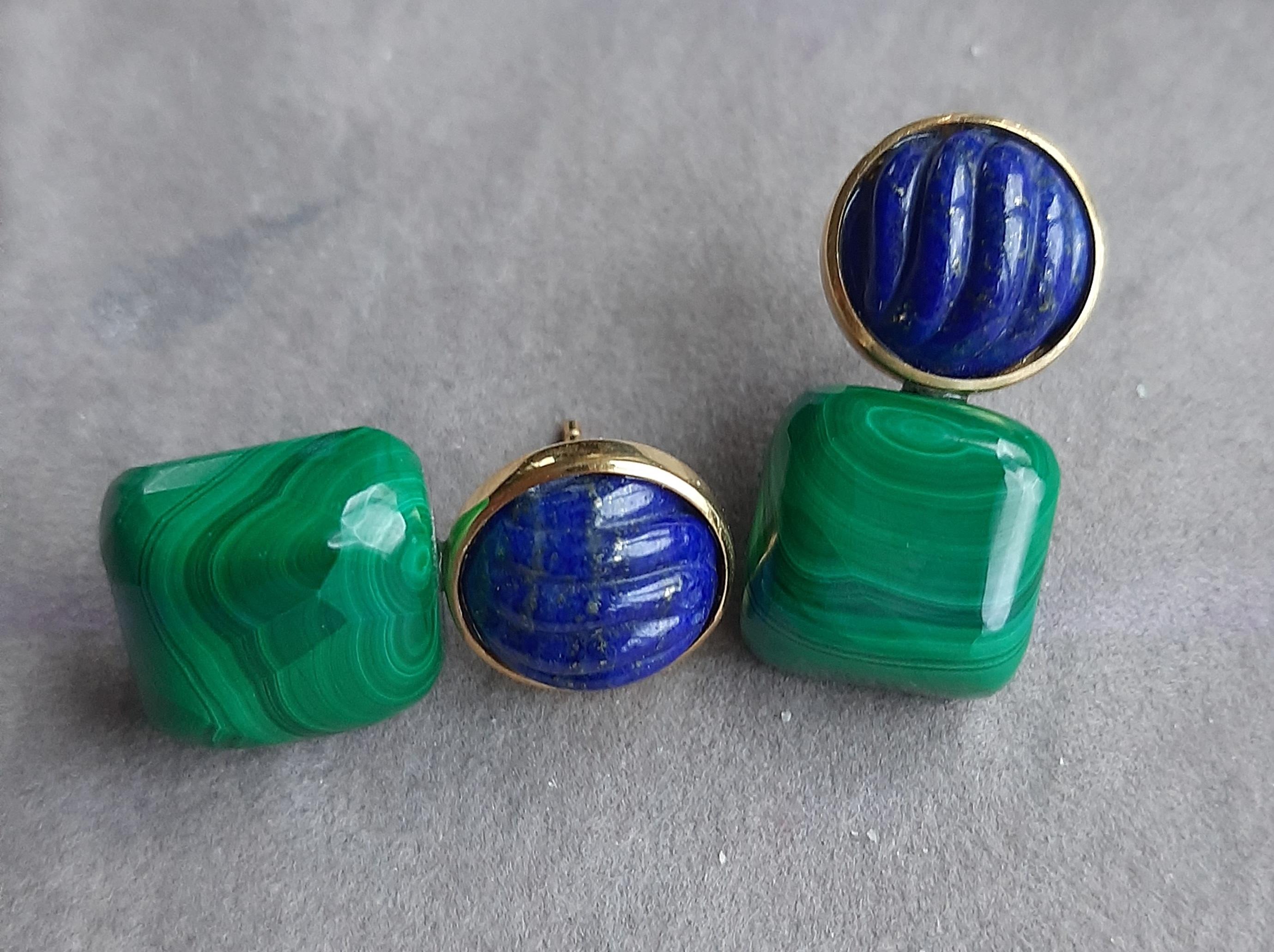 Boucles d'oreilles en or massif 14k Lapis Lazuli Cabs Malachite Cushions en vente 6