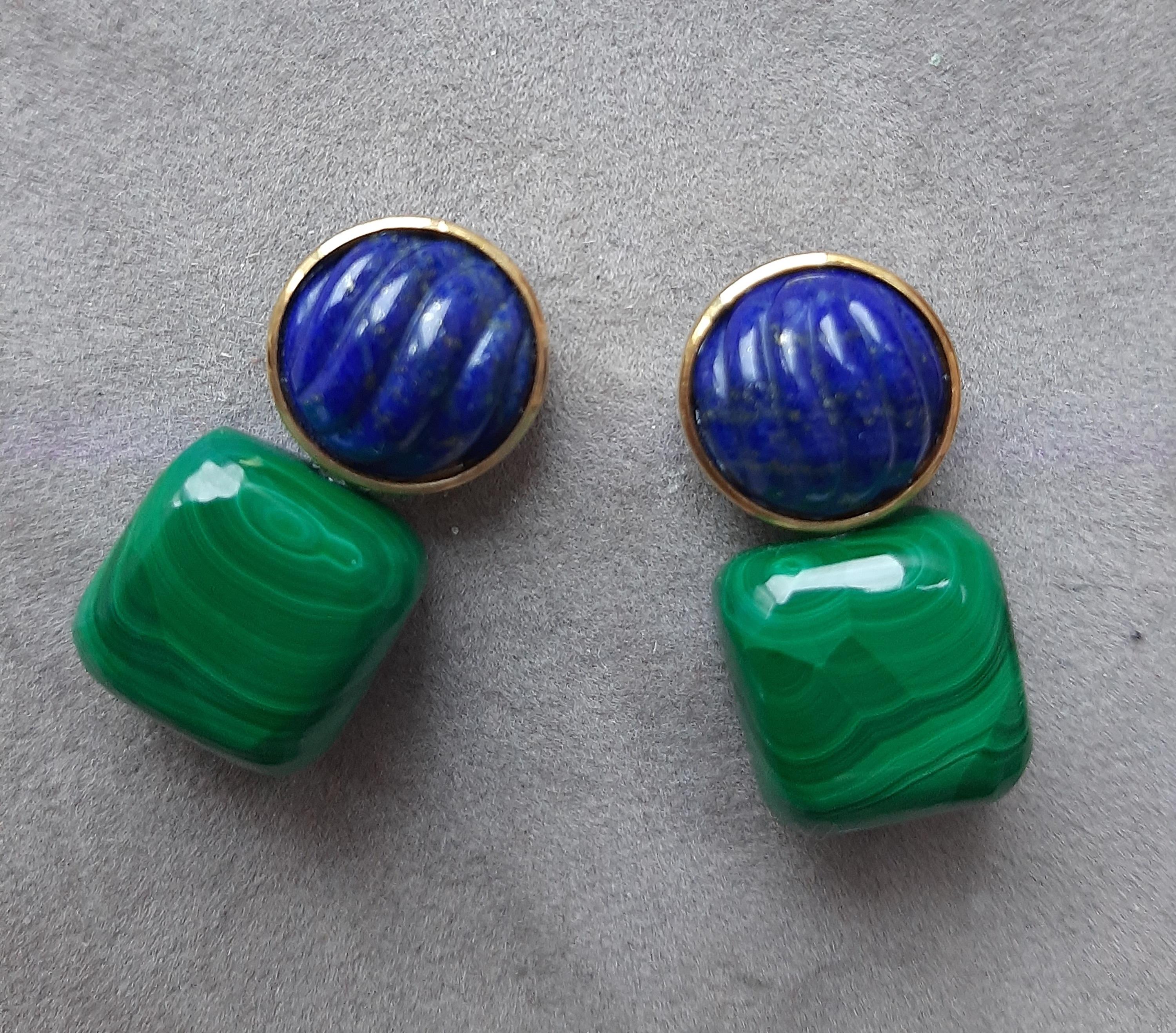 Boucles d'oreilles en or massif 14k Lapis Lazuli Cabs Malachite Cushions en vente 8