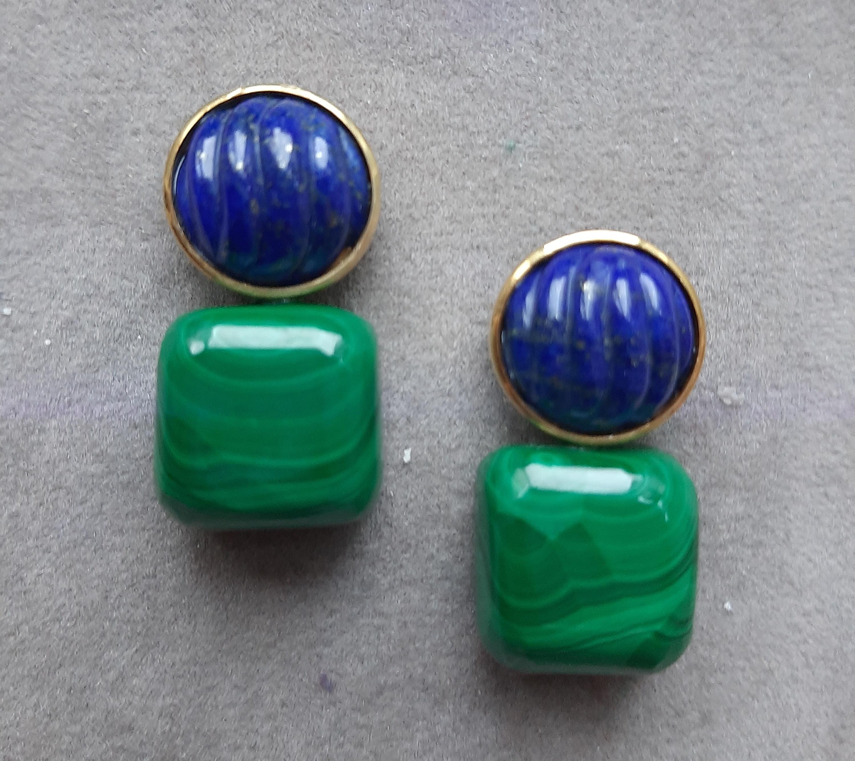 Boucles d'oreilles en or massif 14k Lapis Lazuli Cabs Malachite Cushions en vente 9