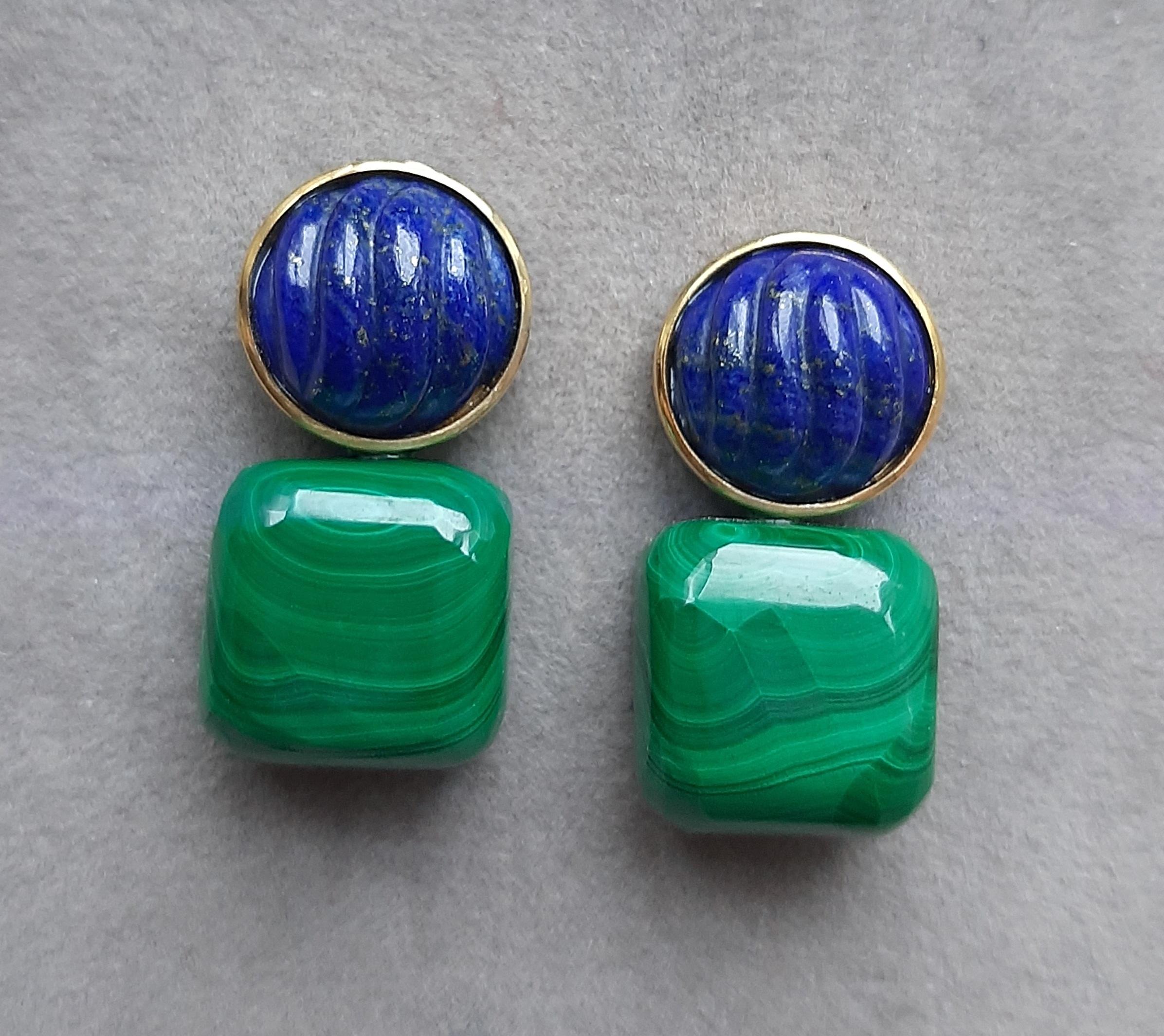 Boucles d'oreilles en or massif 14k Lapis Lazuli Cabs Malachite Cushions en vente 10