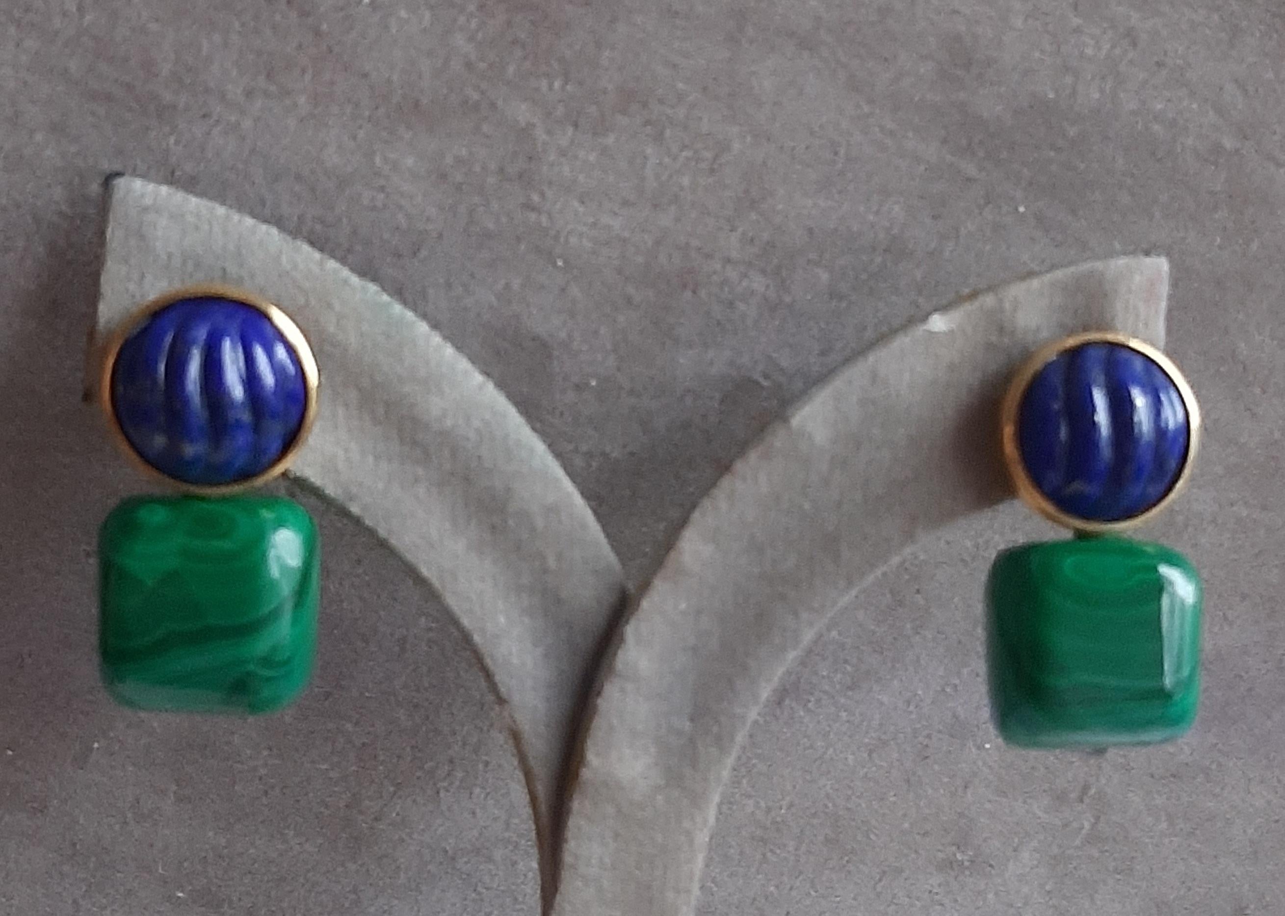 Boucles d'oreilles en or massif 14k Lapis Lazuli Cabs Malachite Cushions Pour femmes en vente