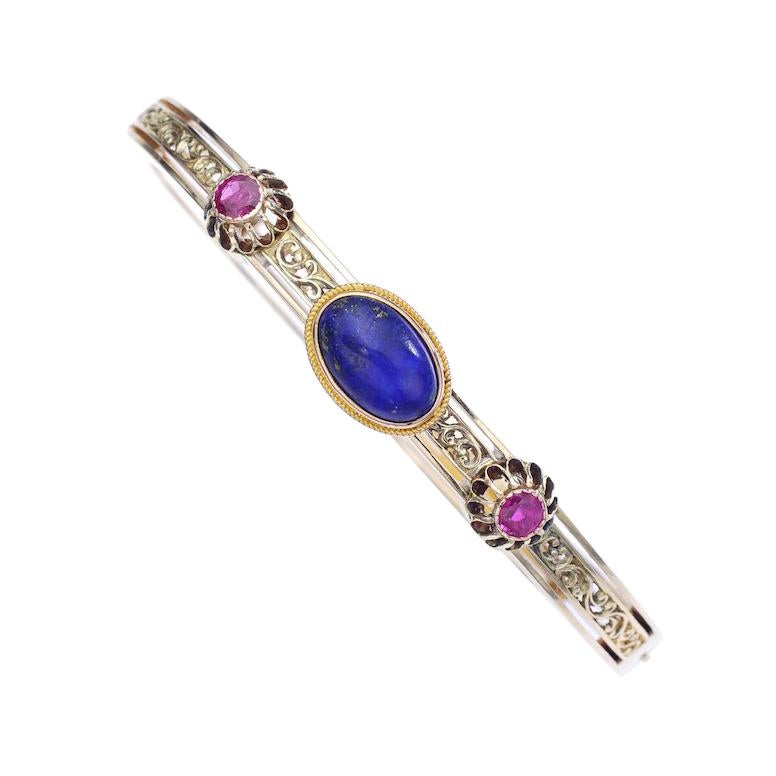 Lapis Lazuli Ruby Gold Bangle Bracelet