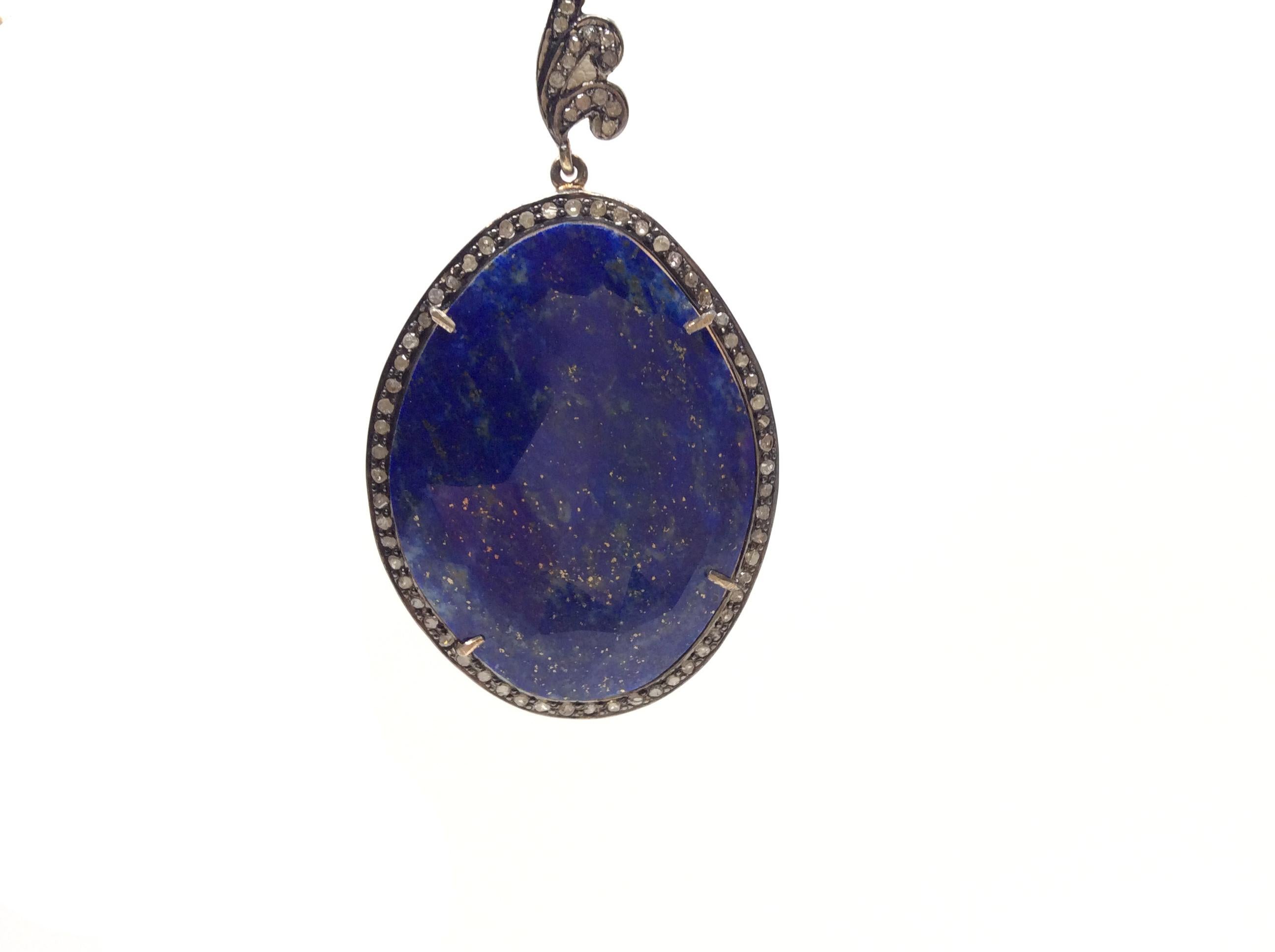 Women's Lapis Lazuli Sapphire and  Diamond Drop Earrings For Sale