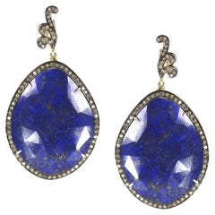 Lapis Lazuli Sapphire and  Diamond Drop Earrings