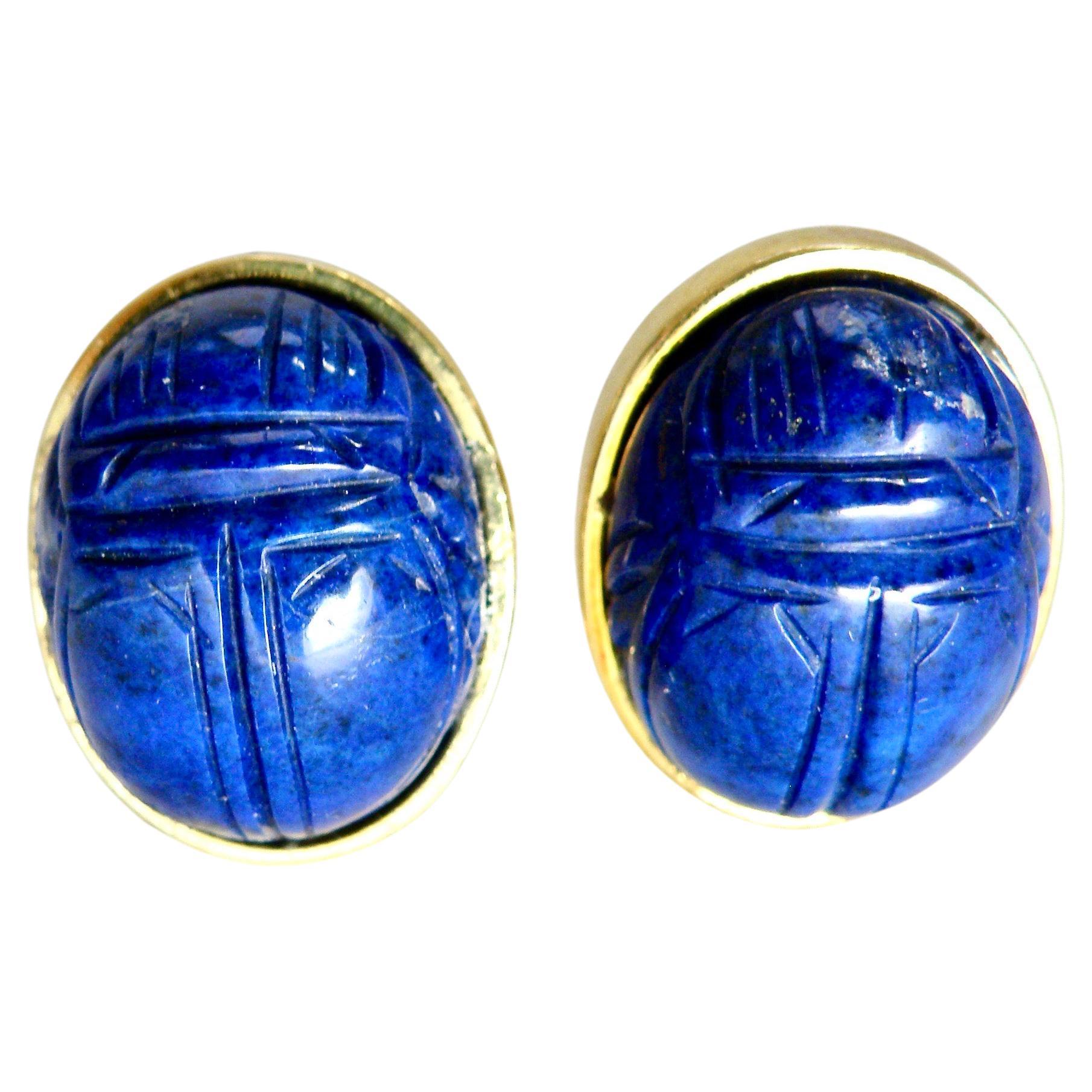 Lapis Lazuli Scarab 18k Earrings