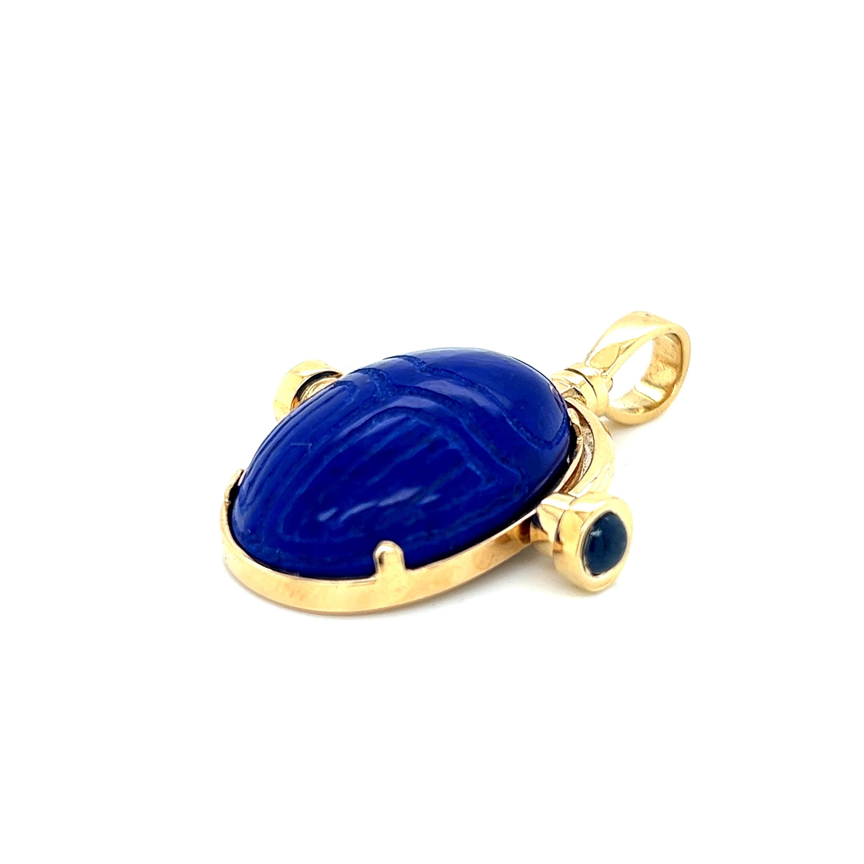 Lapis Lazuli Scarab Pendant 18k Yellow Gold Sapphire Cabochons 1