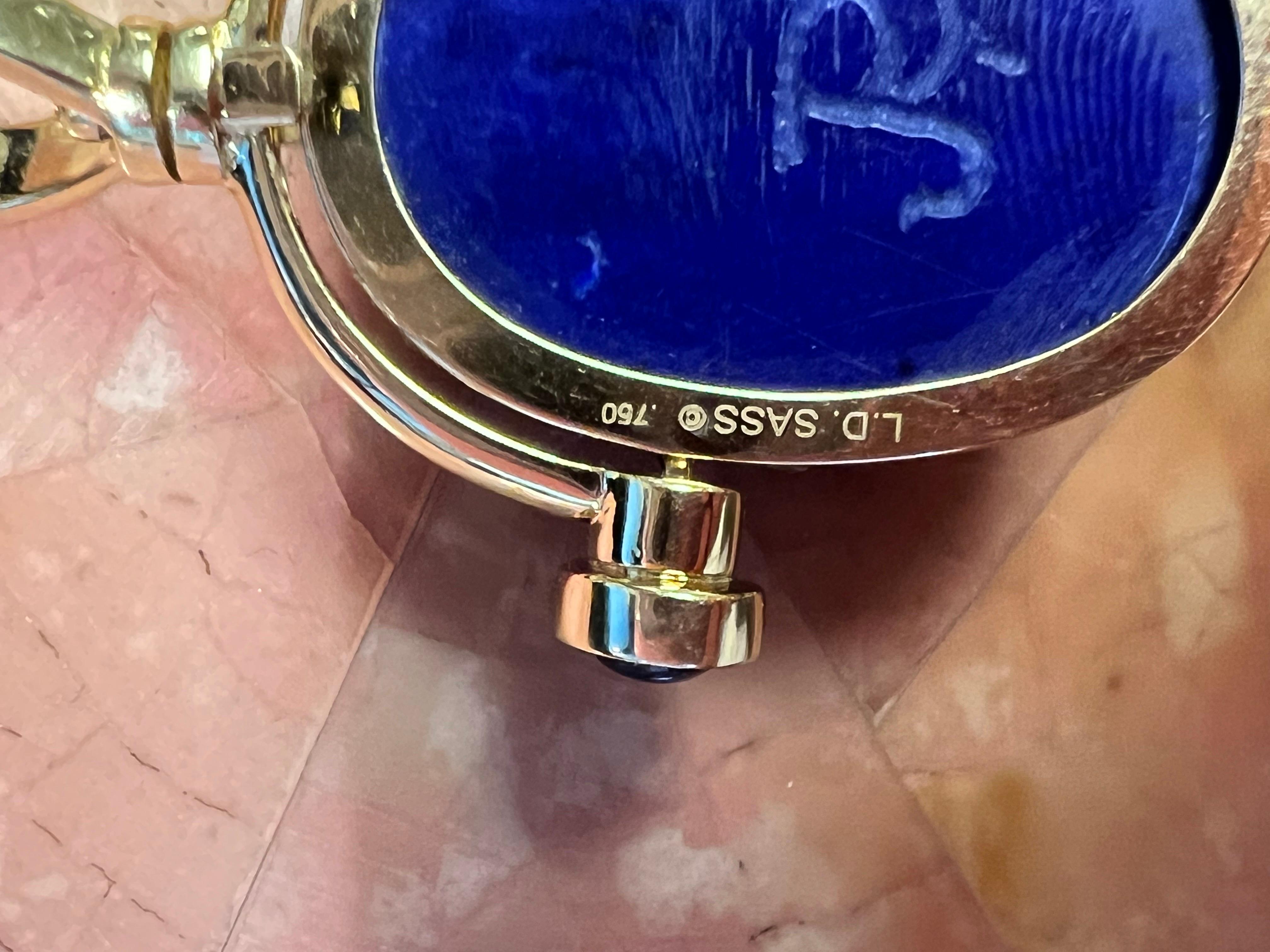 Lapis Lazuli Scarab Pendant 18k Yellow Gold Sapphire Cabochons 4