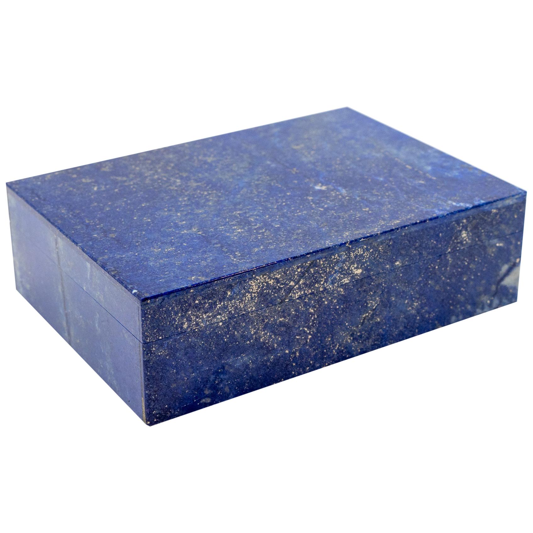 Lapis Lazuli Semi Precious Stone Box with Hinged Lid