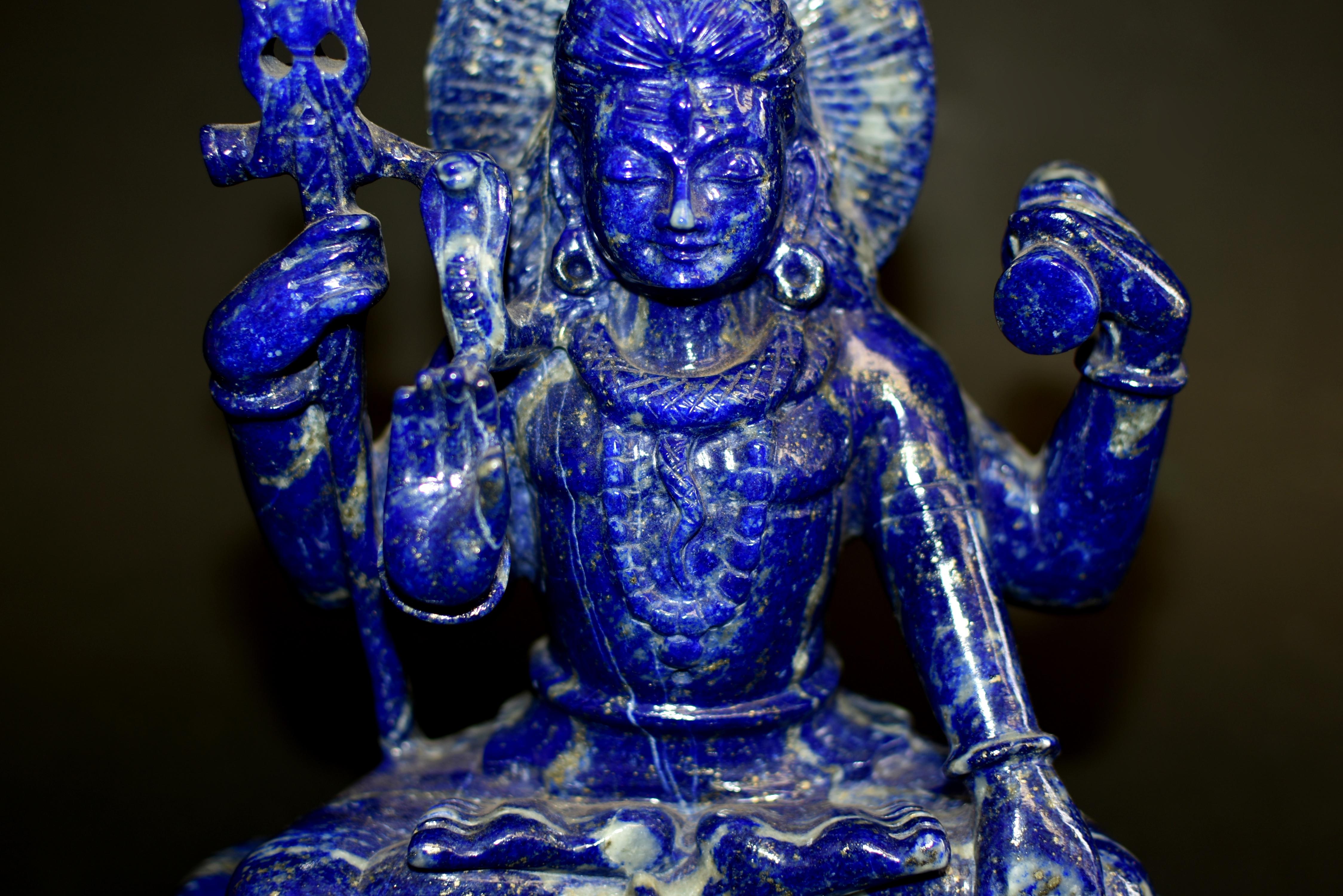 Indian Lapis Lazuli Shiva Statue Natual Finest 8.5 lb For Sale