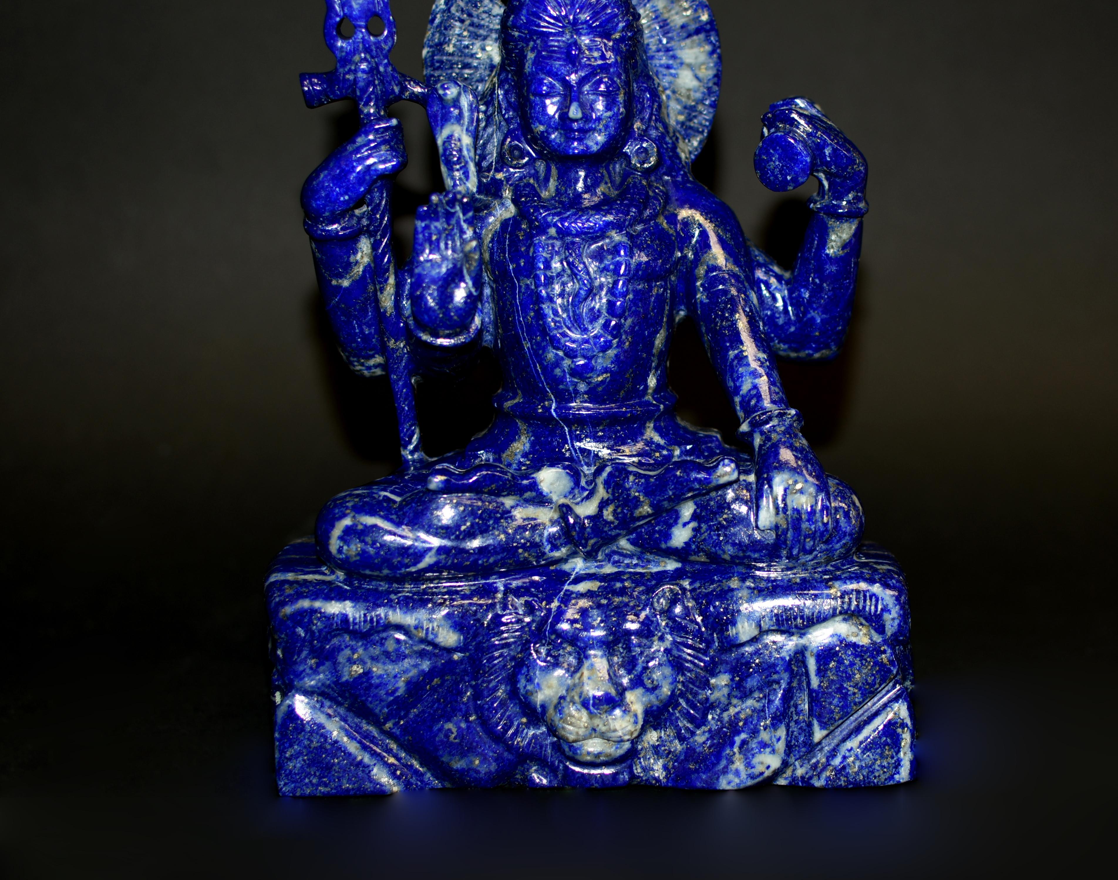 Lapis Lazuli Shiva Statue Natual Finest 8.5 lb In Excellent Condition For Sale In Somis, CA