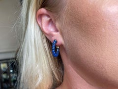 Lapis Lazuli Shrimp Scalloped Gold Hoop Earrings
