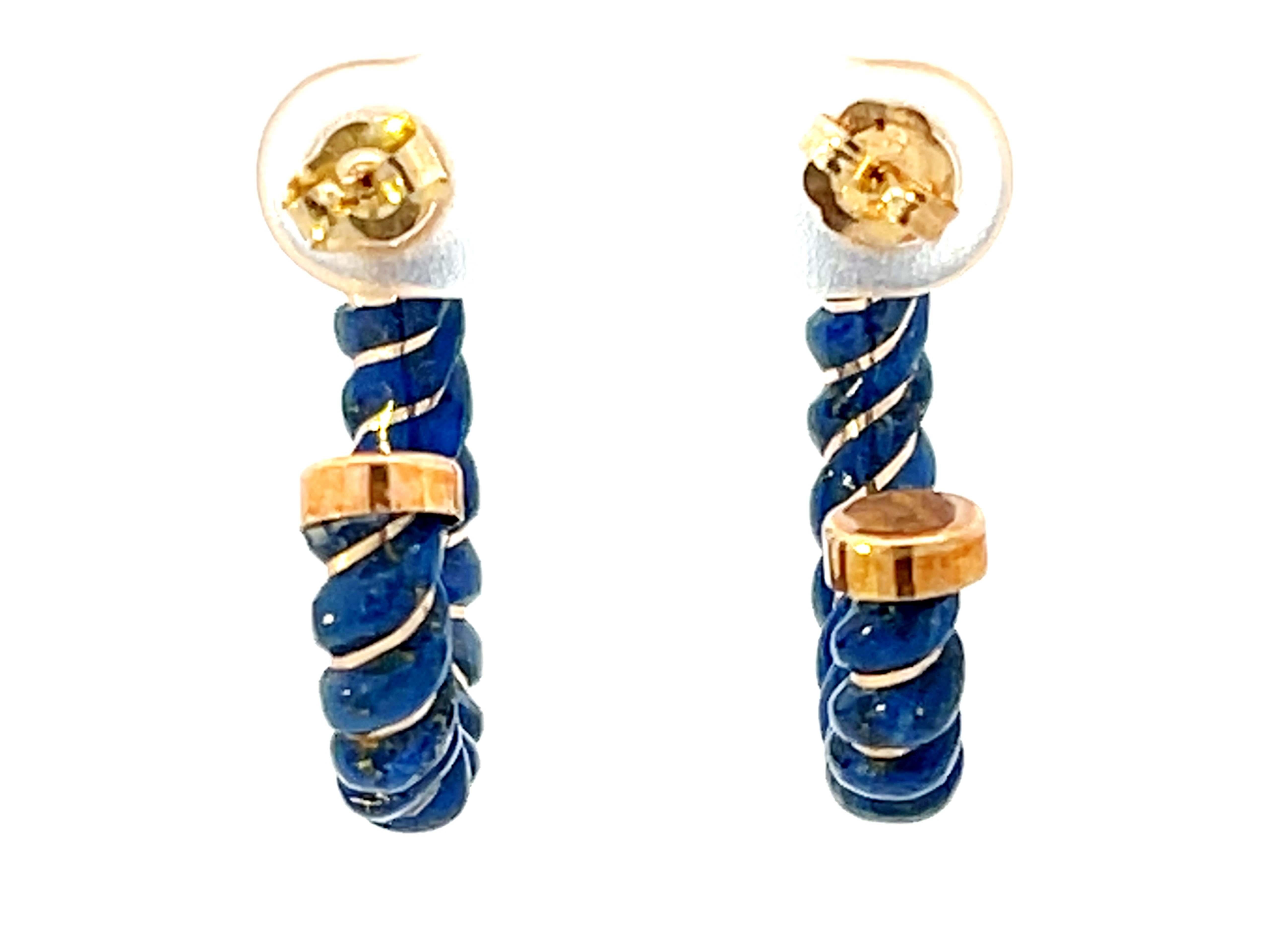 Lapis Lazuli Shrimp Scalloped Gold Hoop Earrings 1