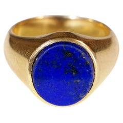 Bague sigillaire en or 18 carats et lapis-lazuli, bague d'occasion en lapis-lazuli