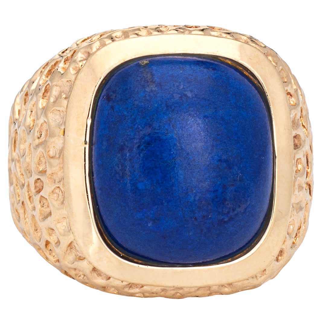 Lapis Lazuli Signet Ring Vintage 14k Yellow Gold Square Men
s Band