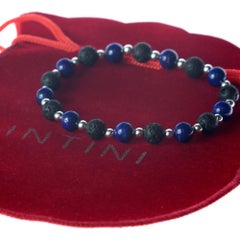 Lapis Lazuli Silver Lava Stone Stretch Bracelet Men Jewelry Gift for Him