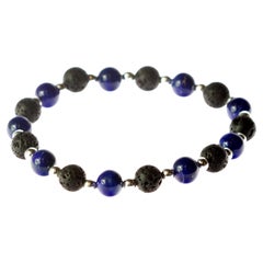 Lapis Lazuli Silver Lava Stone Stretch Bracelet Men Jewelry Gift for Him