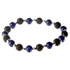 Used Lapis Lazuli Silver Lava Stone Stretch Bracelet Men Jewelry Gift for Him