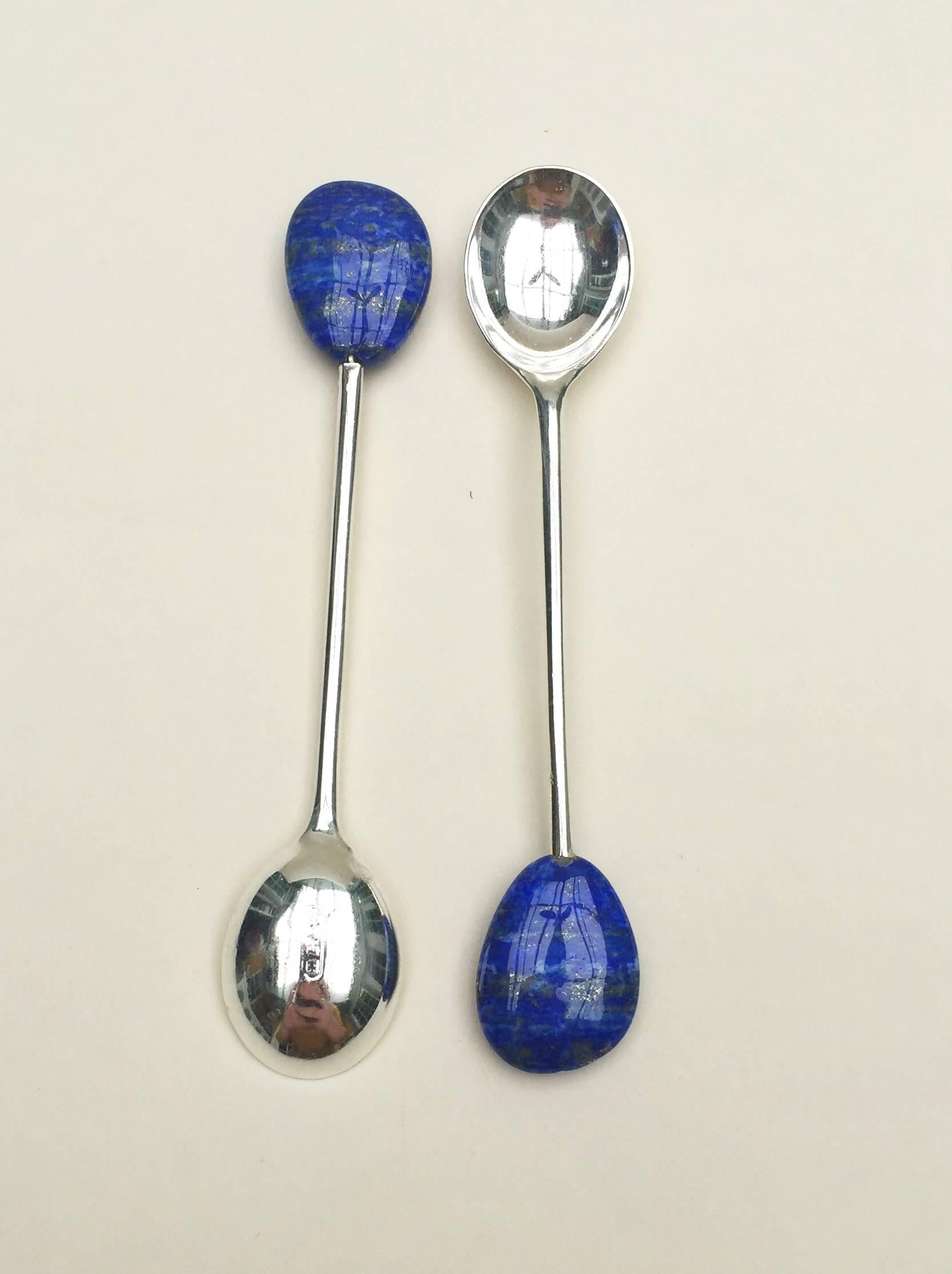 Ensemble de six cuillères en métal argenté lapis-lazuli de Marina J. Neuf - En vente à Los Angeles, CA