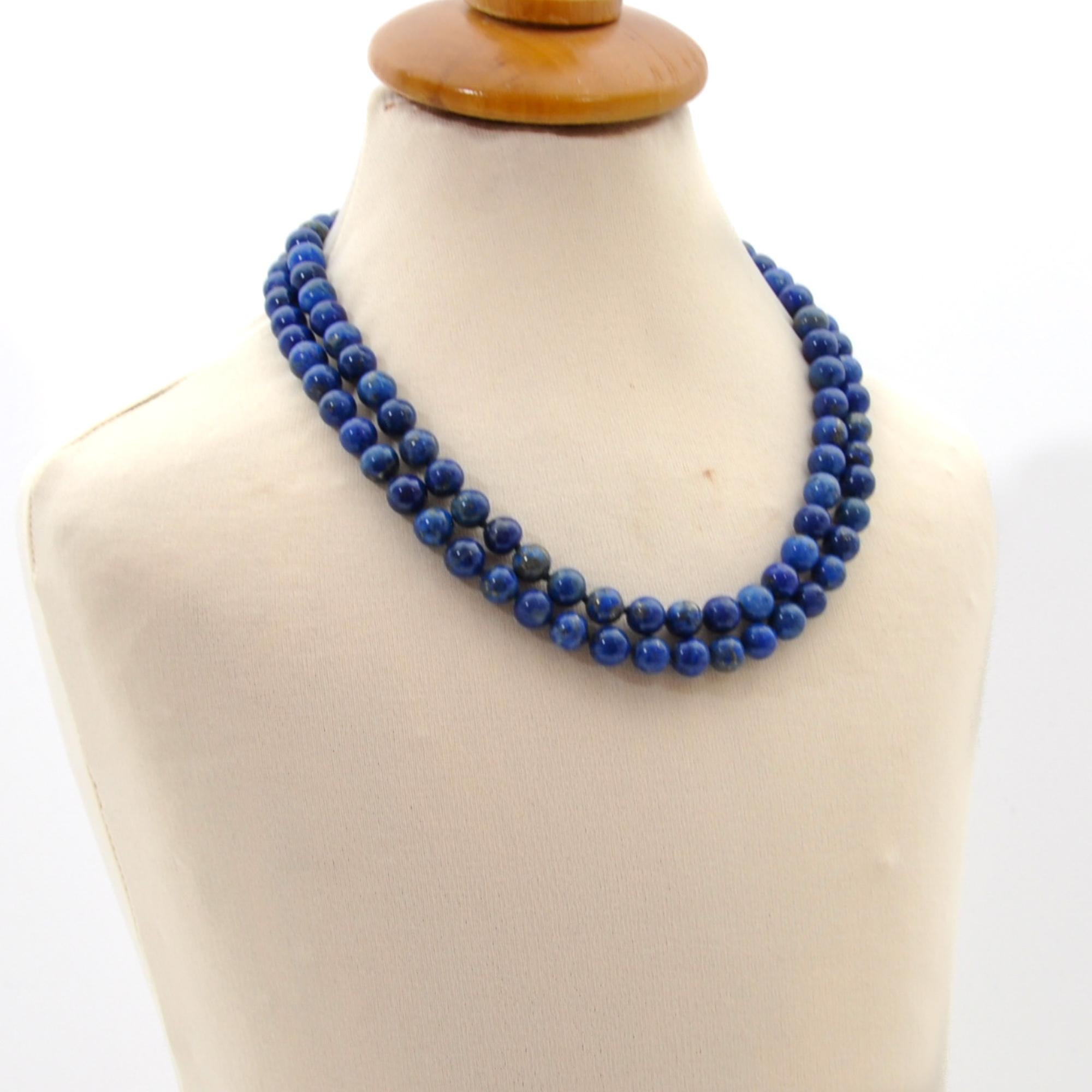 Round Cut Lapis Lazuli Single Strand Gold Beaded Necklace