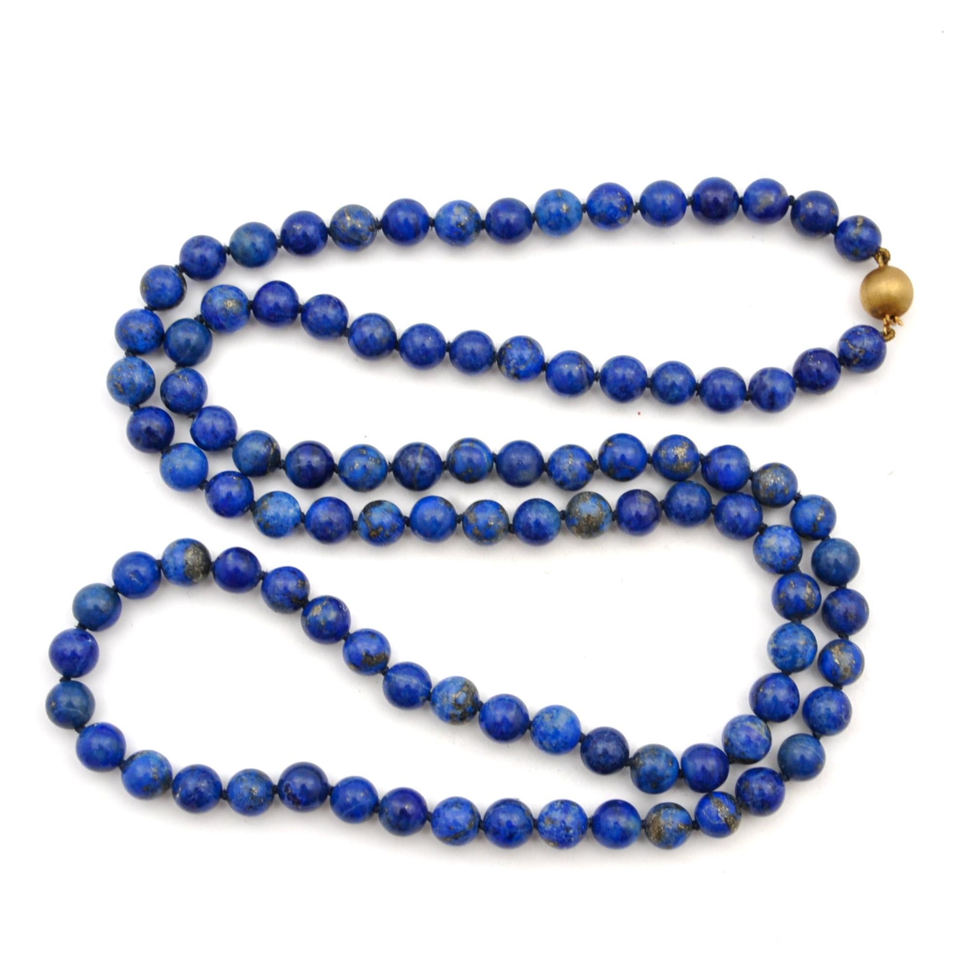 Women's Lapis Lazuli Single Strand Gold Beaded Necklace