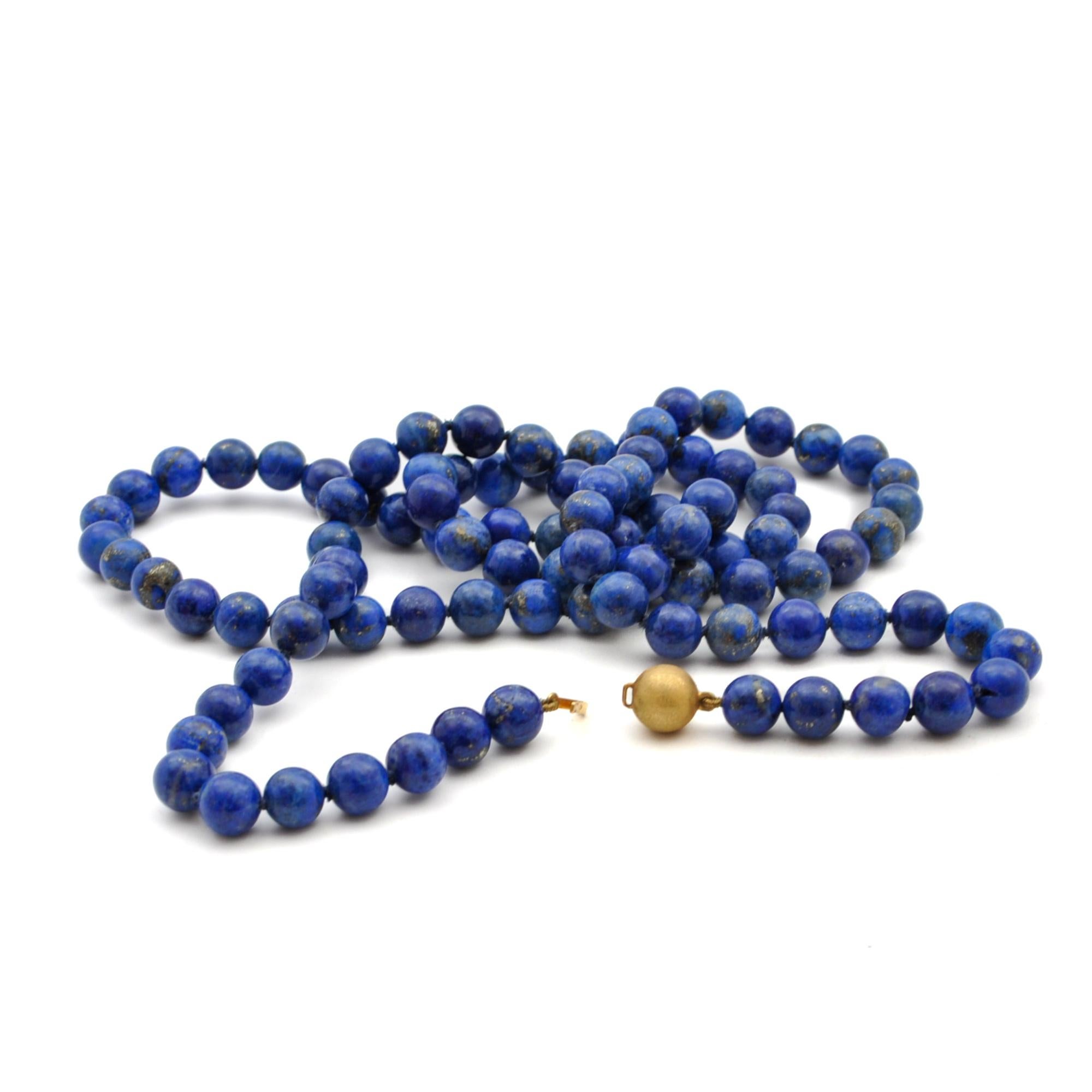 Lapis Lazuli Single Strand Gold Beaded Necklace 1