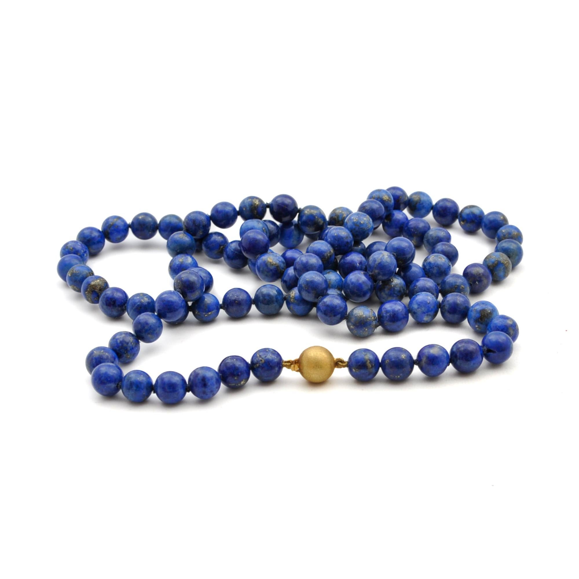 Lapis Lazuli Single Strand Gold Beaded Necklace 2