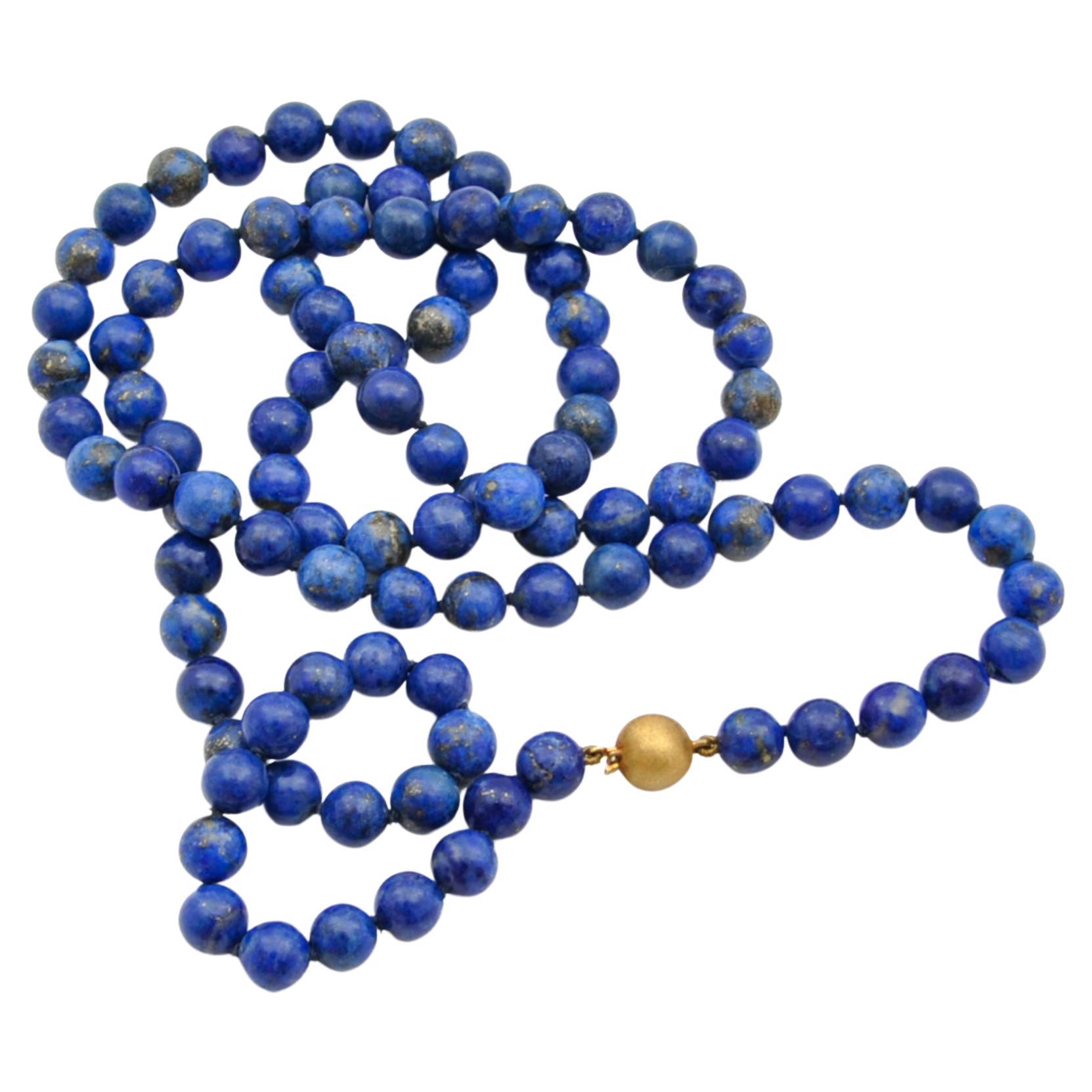 Lapis Lazuli Single Strand Gold Beaded Necklace