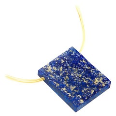 Lapis Lazuli Square Pendant on 18 Karat 5-Strand Yellow Gold Chain