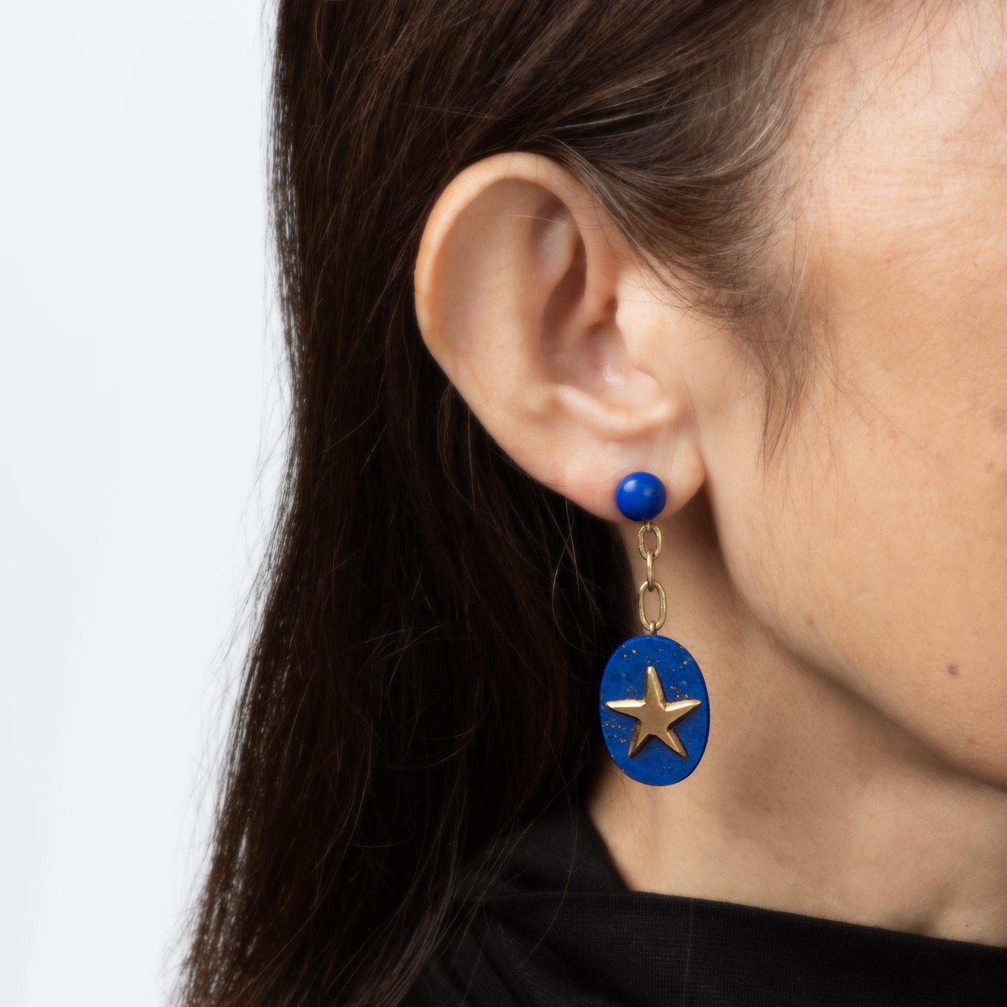 Contemporaneo Orecchini a stella di lapislazzuli Estate Jewelry 2