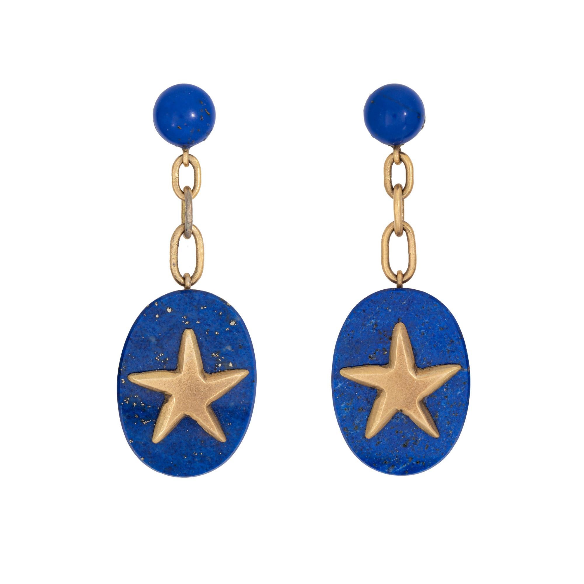 Taglio ovale Orecchini a stella di lapislazzuli Estate Jewelry 2