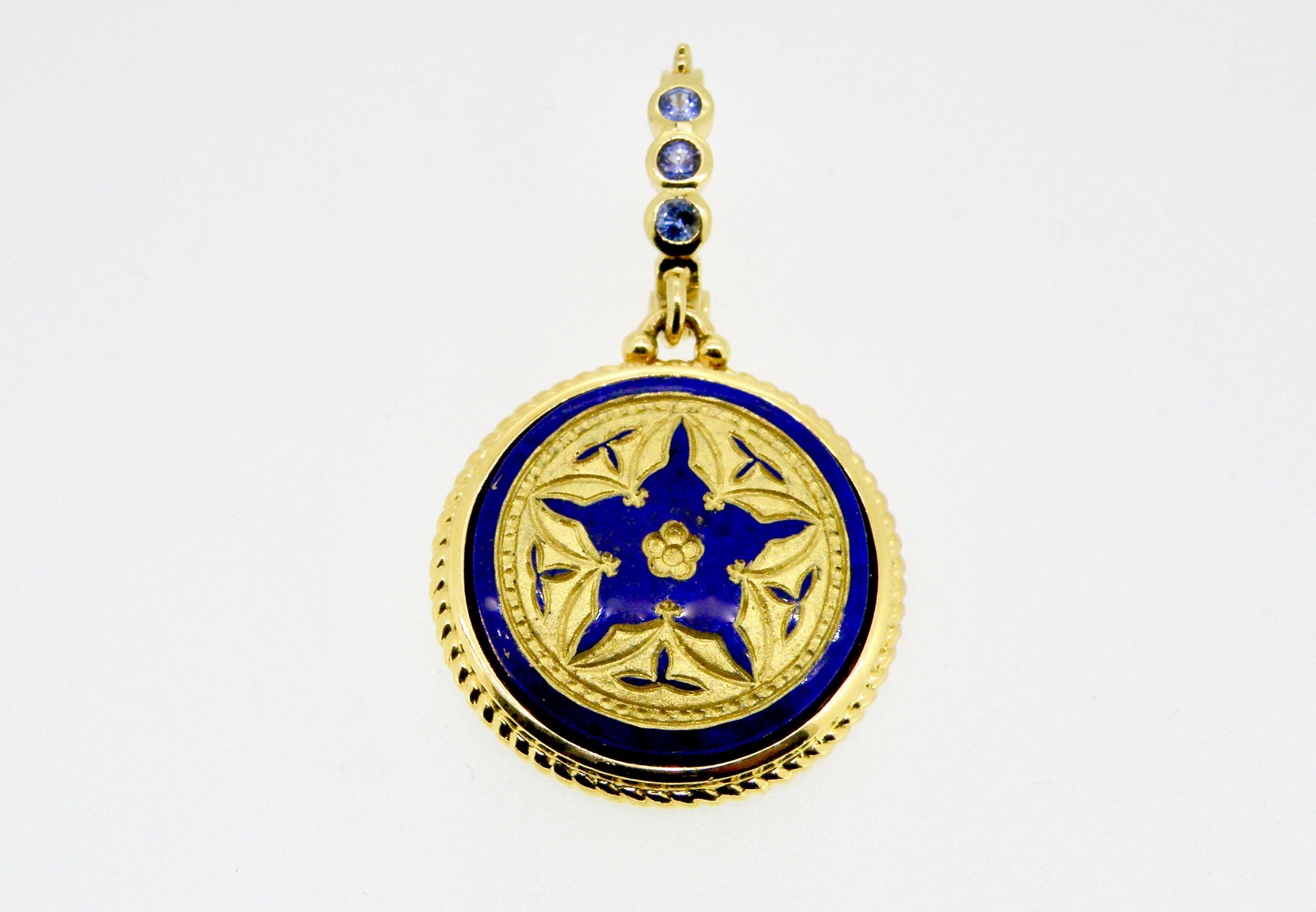 Women's or Men's Lapis Lazuli Star Pendant with Gold Bezel For Sale