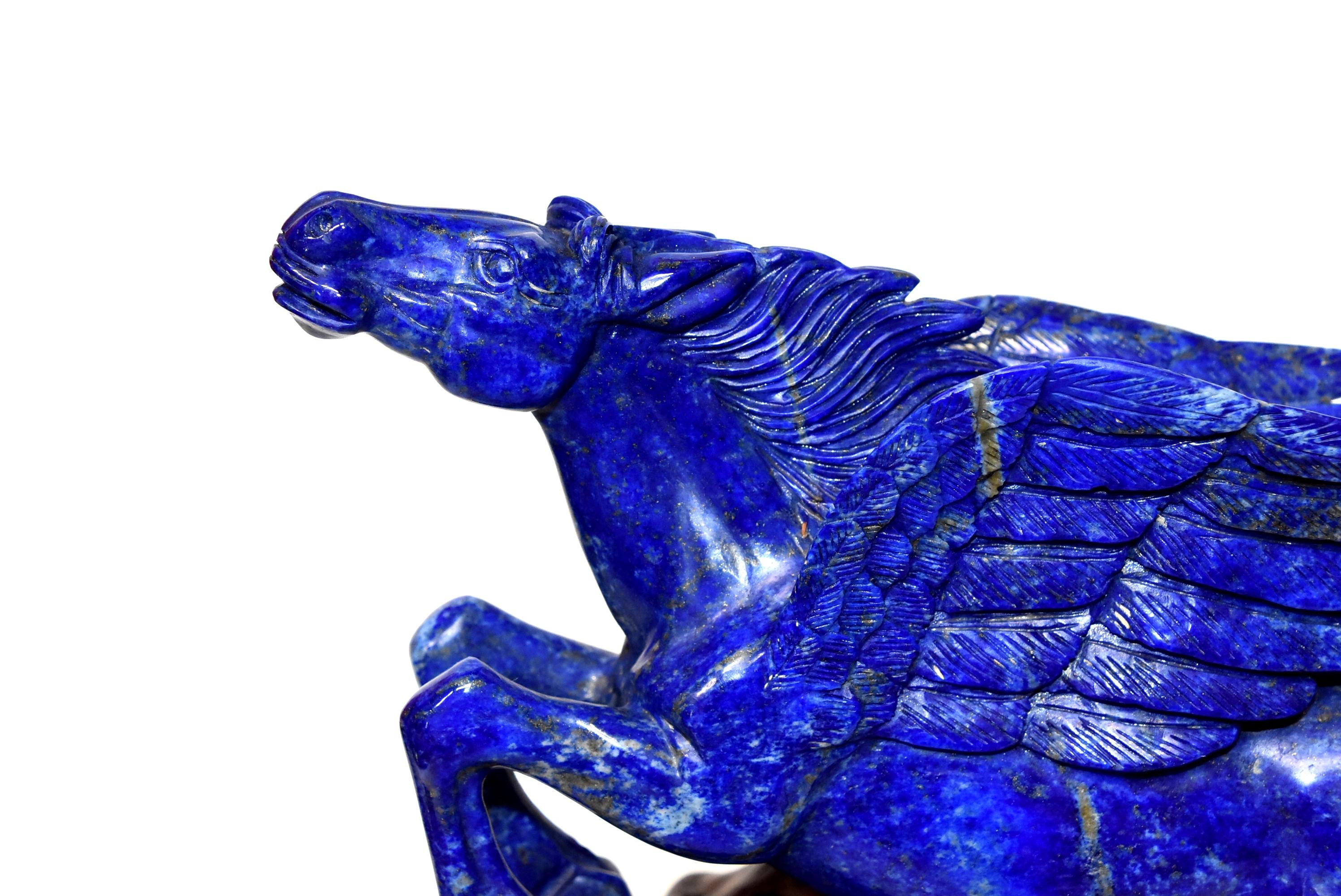 Afghan Lapis Lazuli Statue, 4.5 Lb Pegasus Sculpture by Known Artist