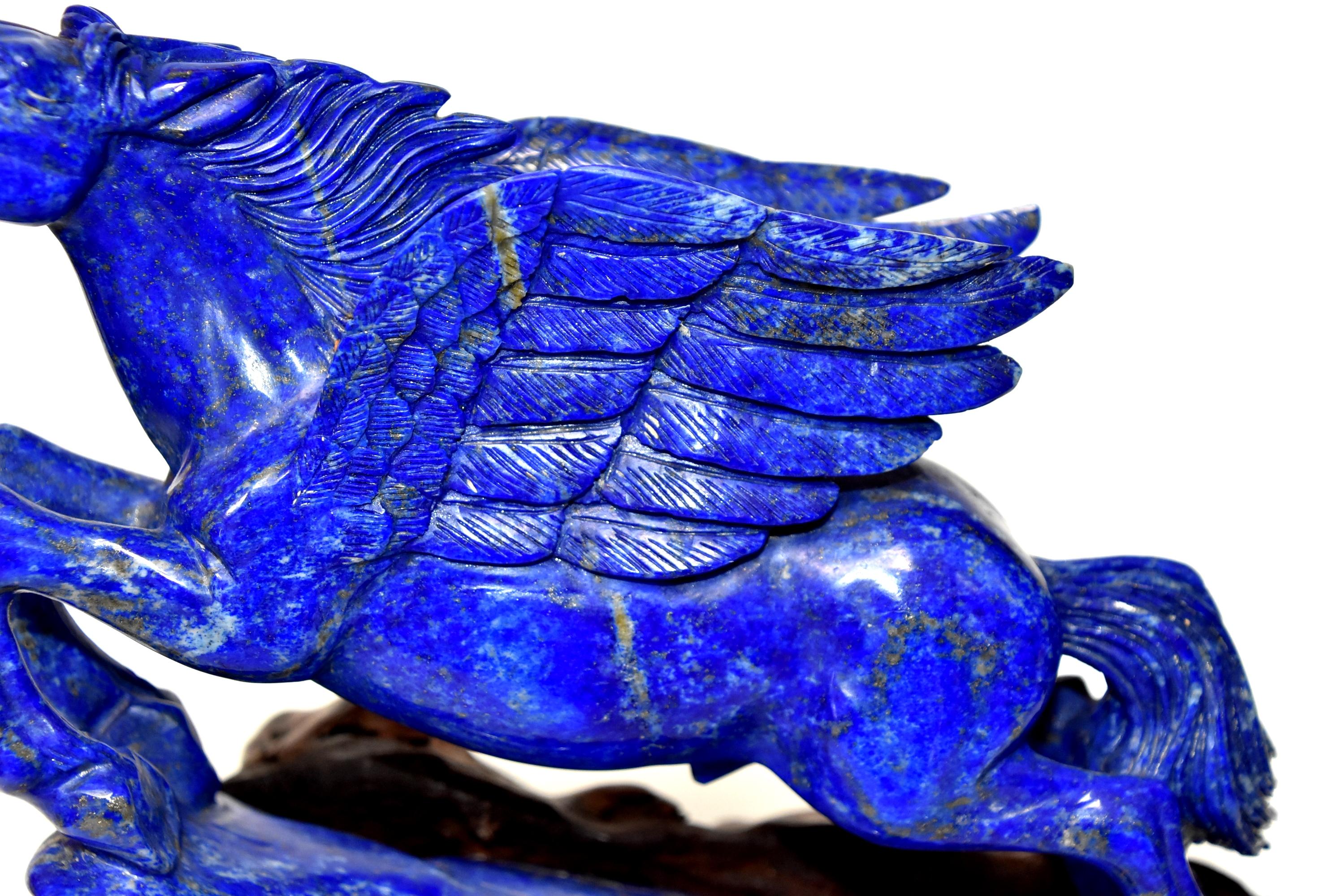 Hand-Carved Lapis Lazuli Statue, 4.5 Lb Pegasus Sculpture by Known Artist